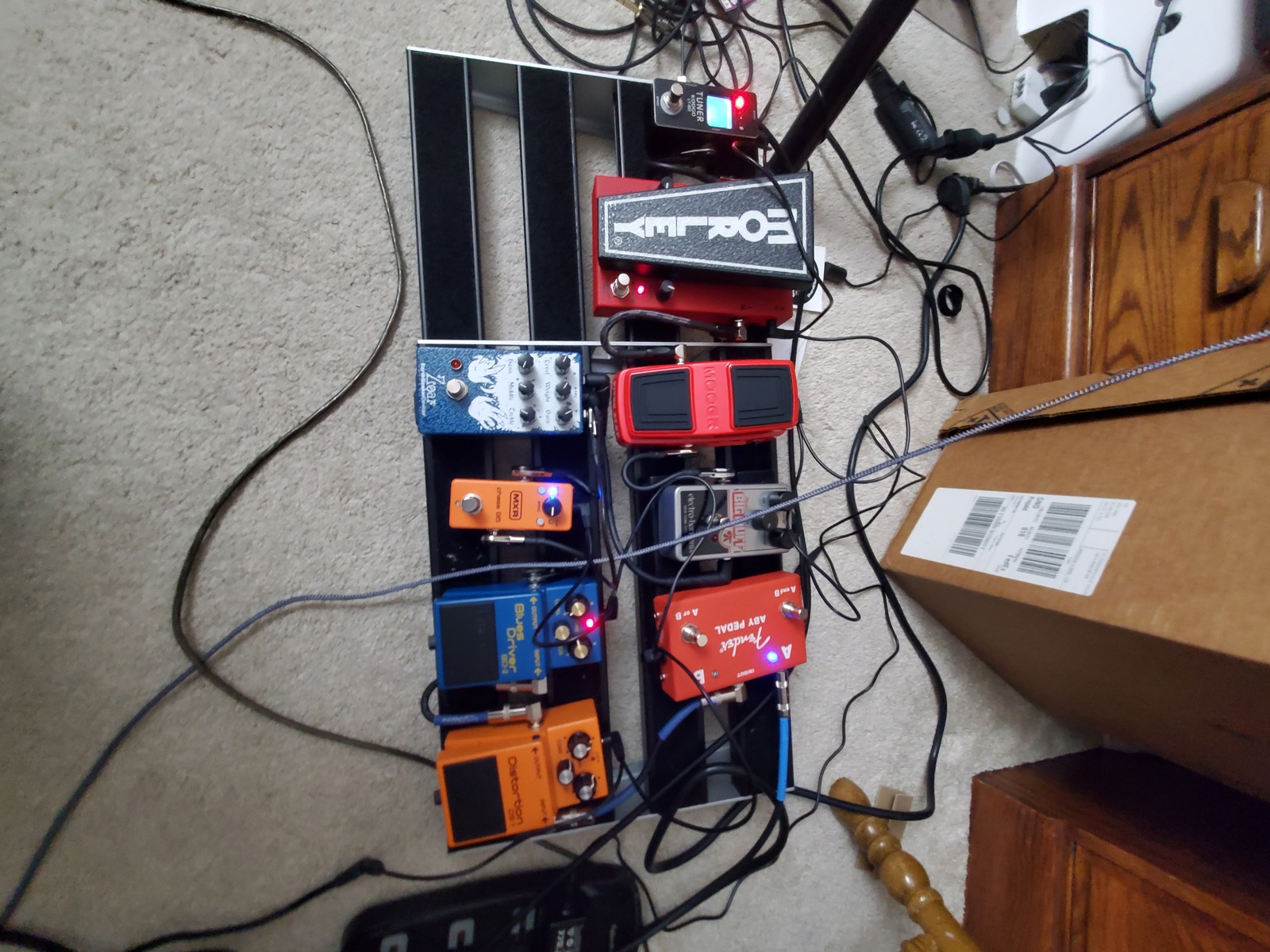 Pedalboard by holdengarciamusic featuring Electro-Harmonix Nano Big Muff Pi, Fender ABY Pedal, and Boss DS-1 Distortion and 6 more pieces of gear