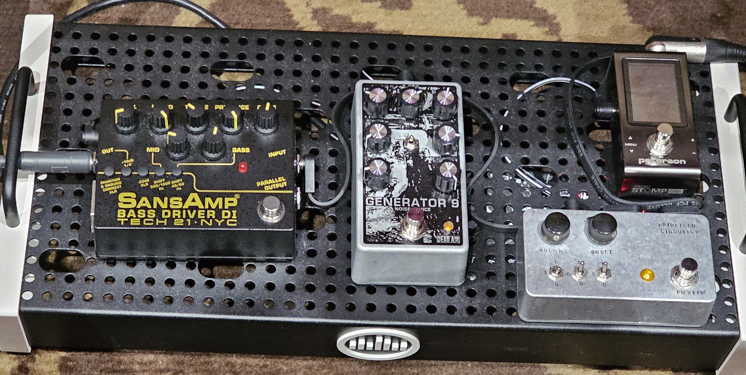 Metal Pedalboard by cerebullet featuring Temple Audio Solo 18, Peterson StroboStomp Mini Pedal Tuner, and Fairfield Circuitry The Unpleasant Surprise and 3 more pieces of gear