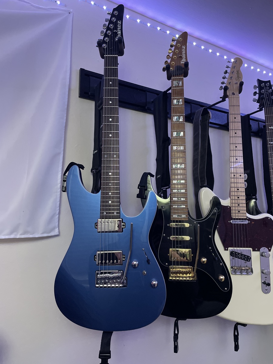 Ibanez Music Gear Setup by jdshamoun featuring Ibanez THBB10 (Tim Henson Signature Model), Ibanez Premium AZ42P1 Electric Guitar, and Squier 2021 Paranormal Series Offset Telecaster