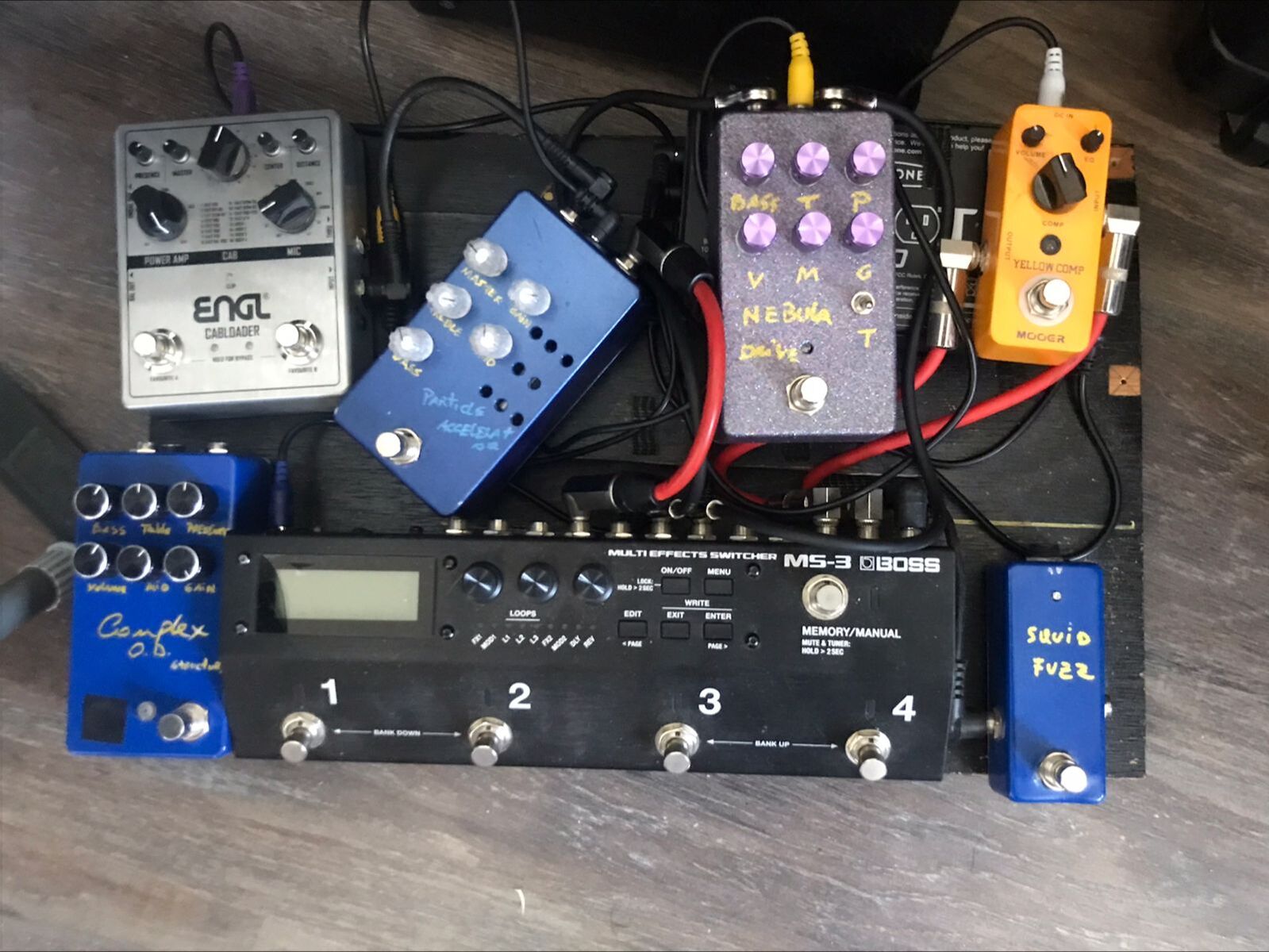 Metal Pedalboard by cristian_aroca featuring ENGL Cabloader, Boss MS-3 Multi Effects Switcher, and Mooer Yellow Comp and 1 more piece of gear