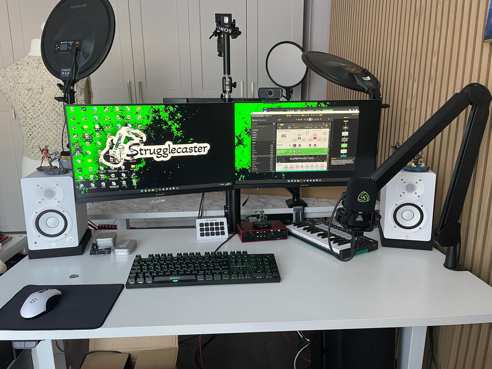 Electronic Studio Setup by strugglecaster featuring Novation Launchkey Mini MK3, Focusrite Scarlett 2i2 4th Gen USB Audio Interface, and Yamaha HS 7W and 1 more piece of gear