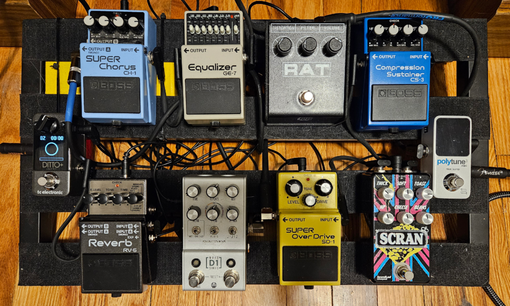 Boss Pedalboard by ryanleu featuring TC Electronic PolyTune 3 Mini, Boss CS-3 Compression Sustainer, and Boss SD-1 Super OverDrive and 7 more pieces of gear