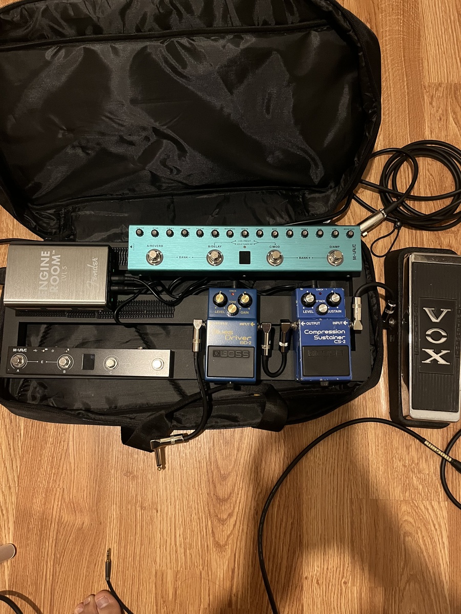 Pedalboard by tactiles featuring Boss CS-2 Compression Sustainer, Boss BD-2 Blues Driver, and Vox V847A Wah and 3 more pieces of gear