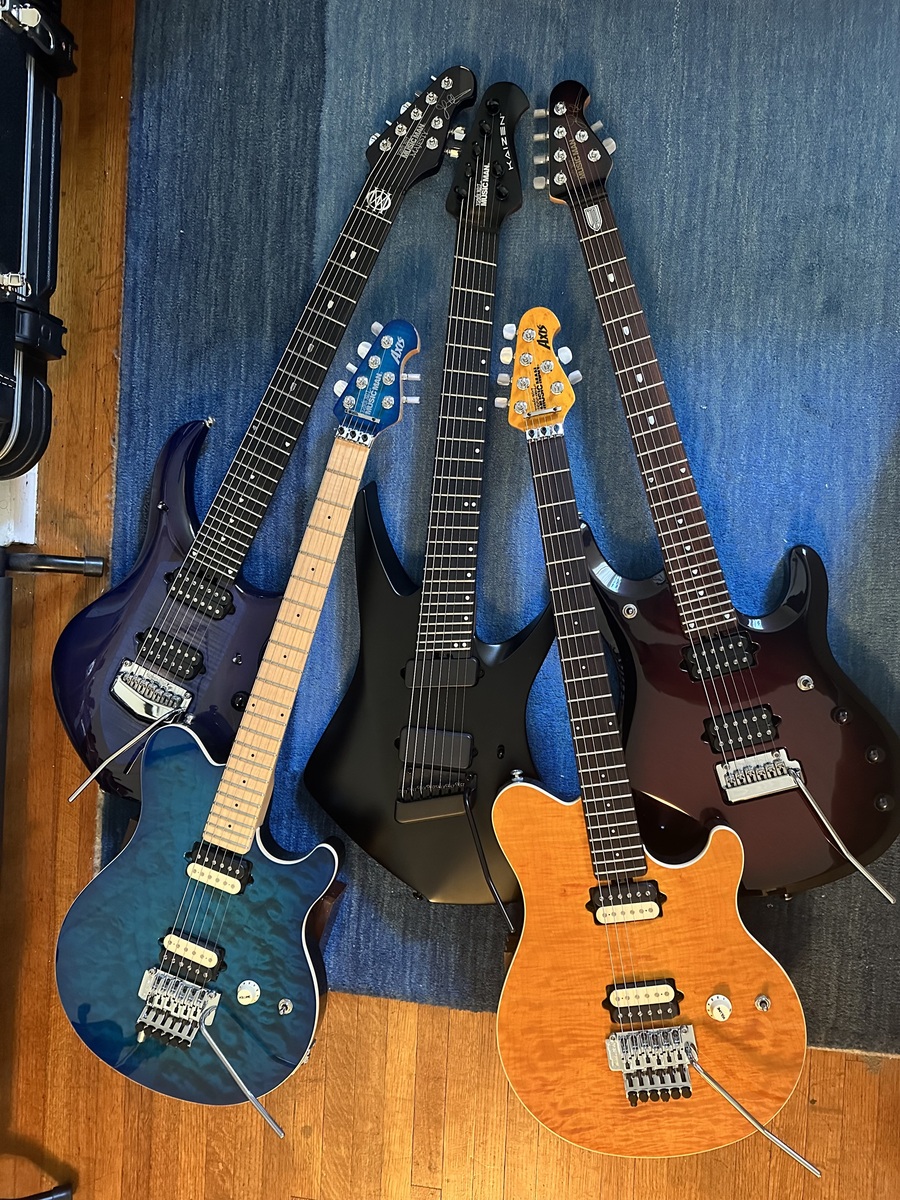 Metal Music Gear Setup by edgedancer featuring Ernie Ball Music Man Monarchy Majesty, Ernie Ball Music Man Kaizen 7 Guitar, and Ernie Ball Music Man JP6 and 1 more piece of gear