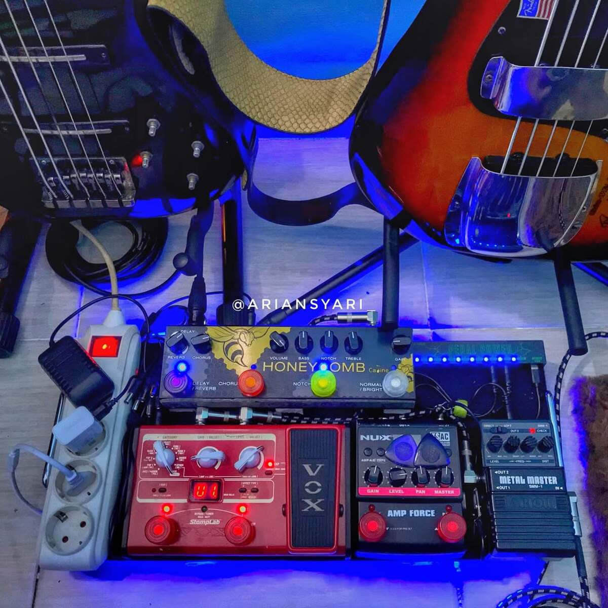 Pedalboard by ariansyari_ featuring Vox Stomplab IIB, nuX Amp Force, and Arion SMM-1 Metal Master and 2 more pieces of gear