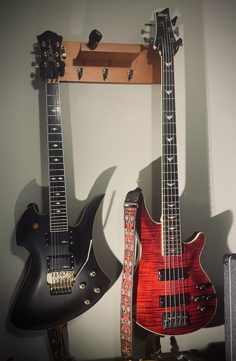 B.C. Rich Music Gear Setup by bogiestp featuring B.C. Rich Mockingbird Pro X and Schecter Guitar Research Omen Extreme-5 5-String Bass Guitar