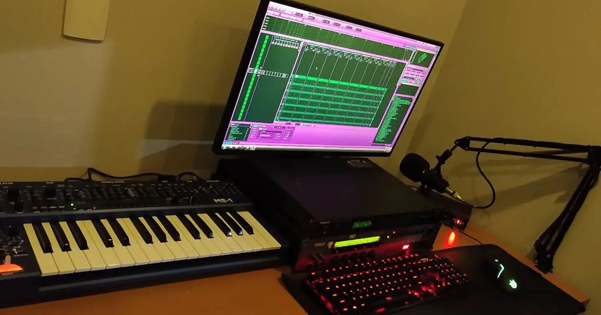 Electronic Studio Setup by fpszky featuring Behringer MS-1 BL, Roland D-110, and Yamaha A-3000 Sampler and 2 more pieces of gear