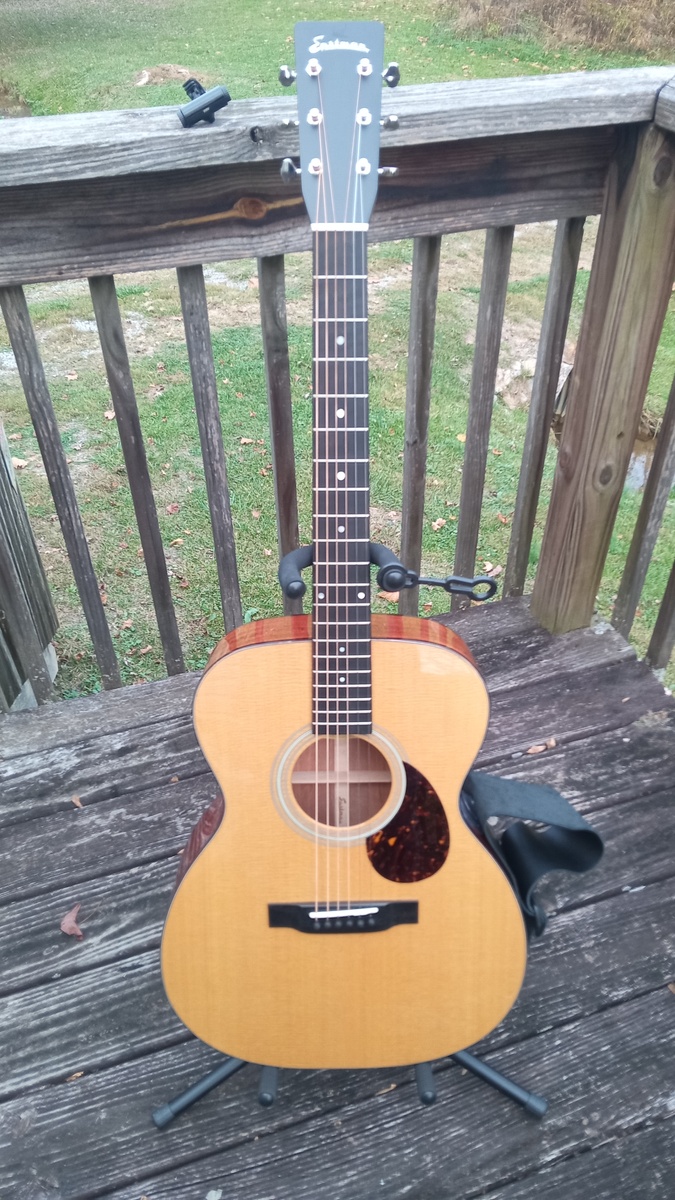 Music Gear Setup by fingerstylist featuring Eastman e6om-tc, Neckup guitar support, and Korg Sledgehammer Pro and 1 more piece of gear