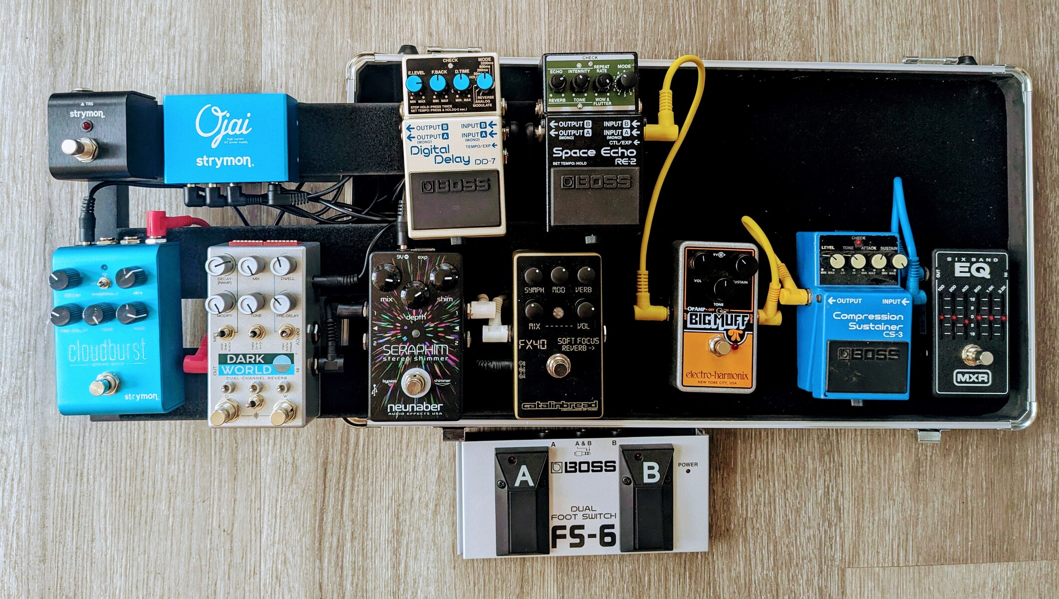 Pedalboard by jim_lowrence featuring Chase Bliss Audio Dark World, Strymon Cloudburst Ambient Reverb, and Strymon Ojai High Current DC Power Supply and 8 more pieces of gear
