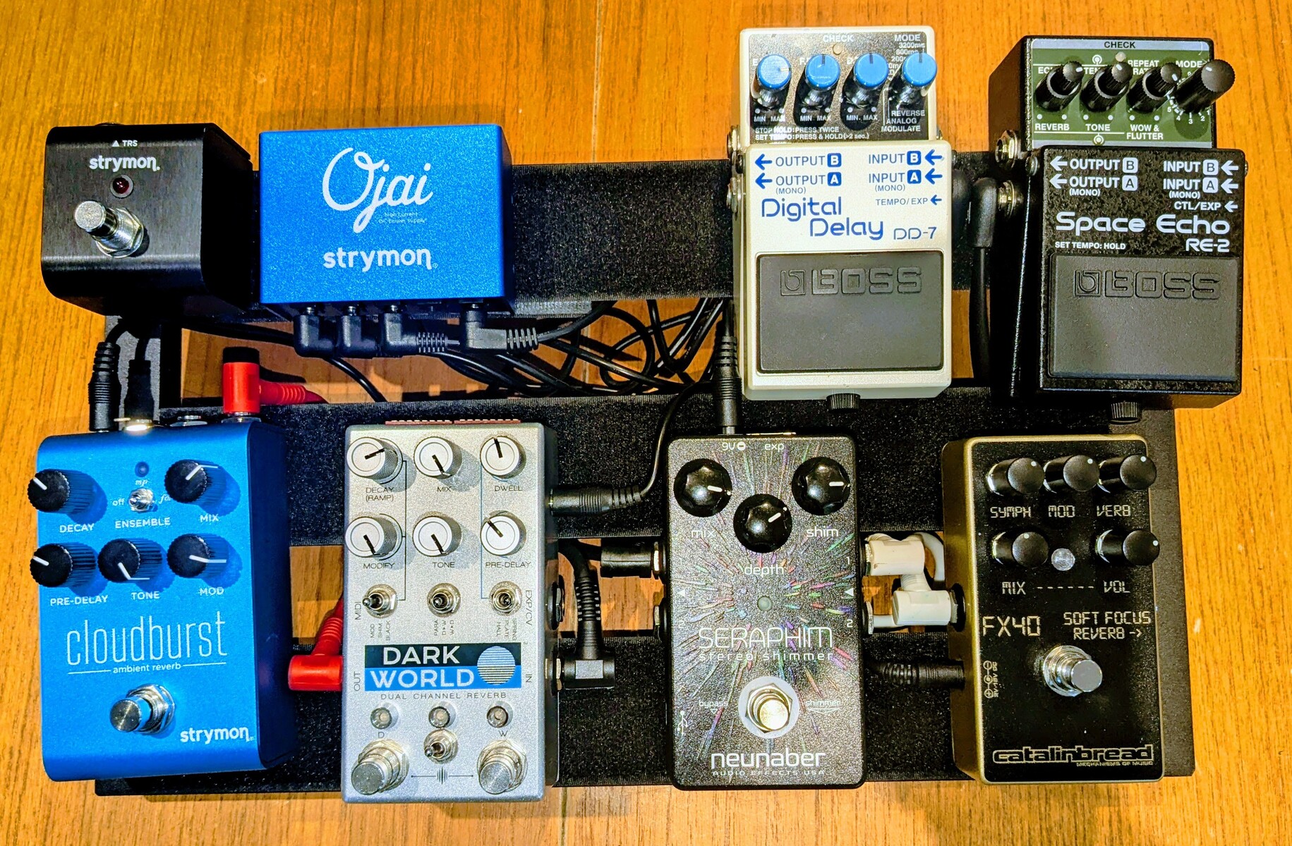 Pedalboard by jim_lowrence featuring Chase Bliss Audio Dark World, Neunaber Seraphim Stereo Shimmer, and Catalinbread FX40 Soft Focus and 4 more pieces of gear