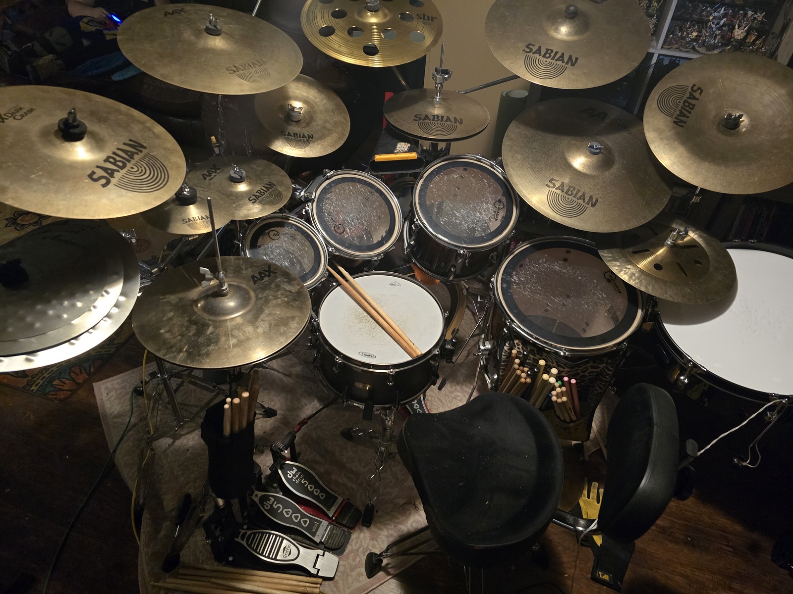 Metal Drum Kit by matthew_shelley featuring Orange County Drum & Percussion Maple Ash Snare Drum 7 x 13 in. Natural Gloss, Sabian AAX X-Plosion Hi-Hat Cymbals Brilliant 14 Inch, and Sabian Max Splash 7'' and 10 more pieces of gear