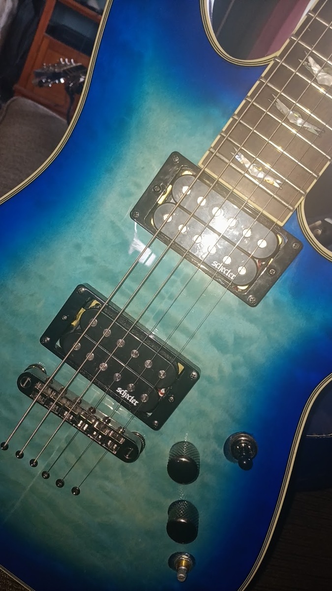 Metal Music Gear Setup by hunterson featuring Schecter Omen Extreme-6 and Ernie Ball Beefy Slinky Guitar Strings (11-54)