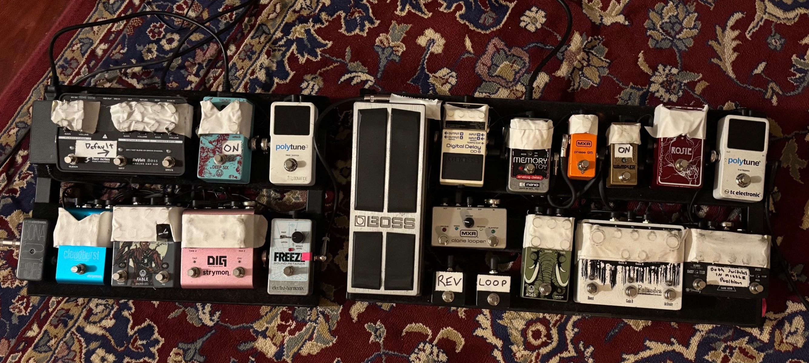 Music Gear Setup by russflynn featuring Boss FV-500H Volume Pedal, EarthQuaker Devices Palisades, and Strymon DIG Digital Delay Pedal V2 and 14 more pieces of gear