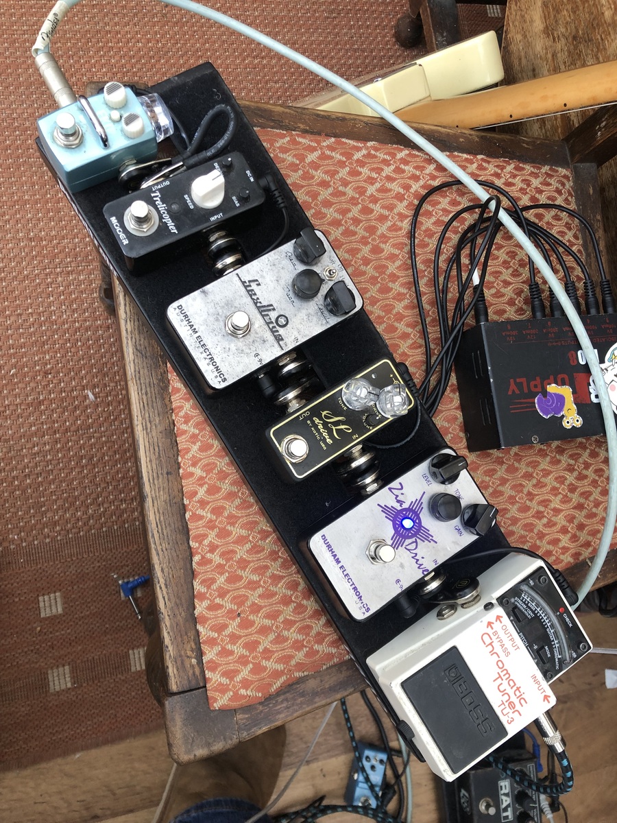Pedalboard by miles_cookman featuring Durham Electronics Zia Drive, Boss TU-3 Chromatic Tuner, and Mooer Trelicopter and 3 more pieces of gear