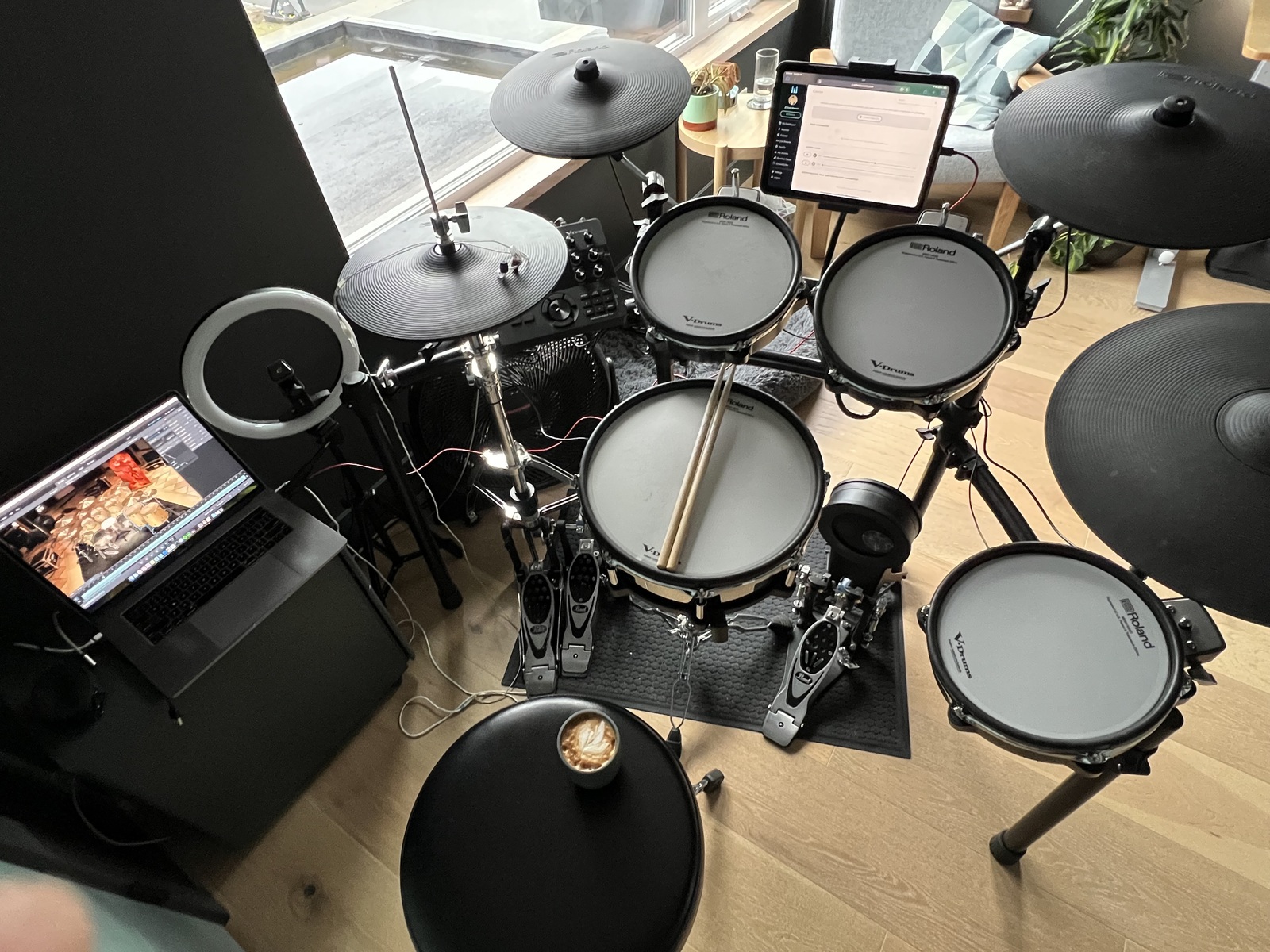 Metal Drum Kit by scottdrummer featuring Pearl Eliminator Double-Pedal Belt Drive, DW 9100AL Air Lift Round Throne, and Roland V-Drums TD-27KV2 Electronic Drum Kit and 2 more pieces of gear