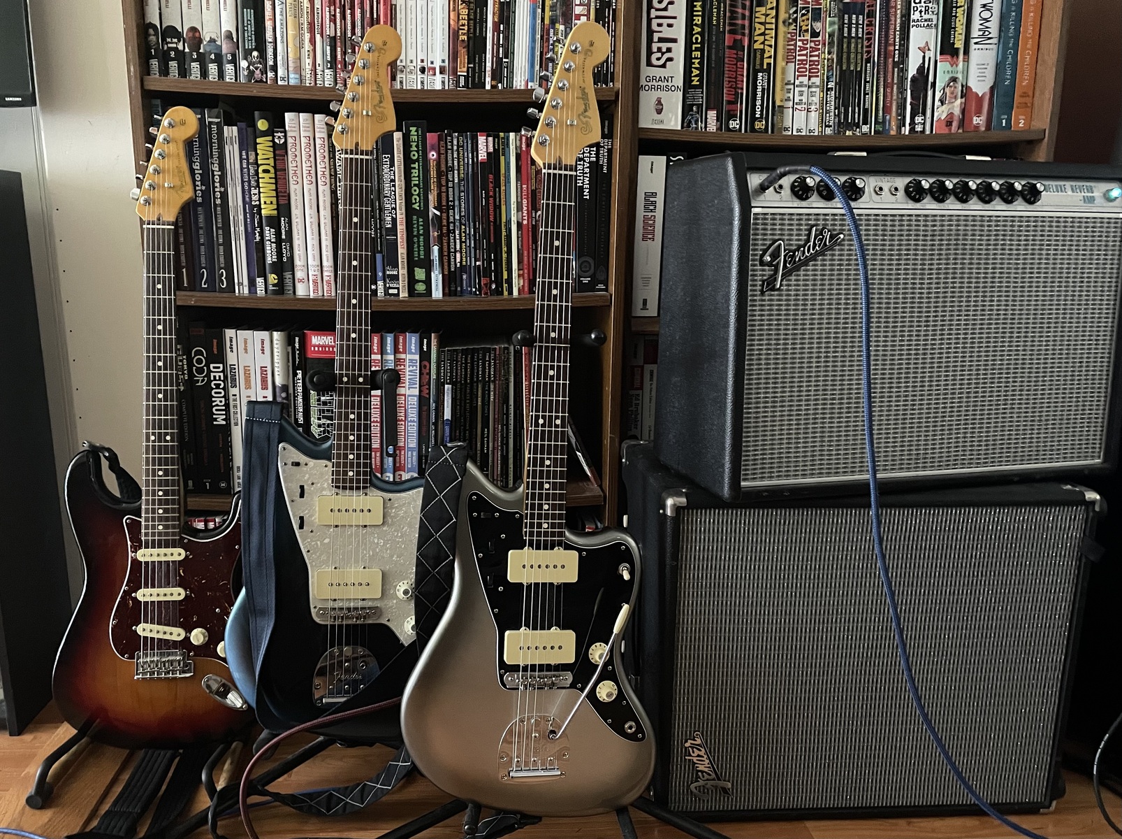 Country Music Gear Setup by tony_mascolo featuring Fender American Professional II Stratocaster, Fender American Professional II Jazzmaster, and Fender '68 Custom Deluxe Reverb and 1 more piece of gear