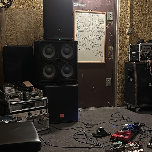 Photo of JBL MRX518s and more gear in a guitar