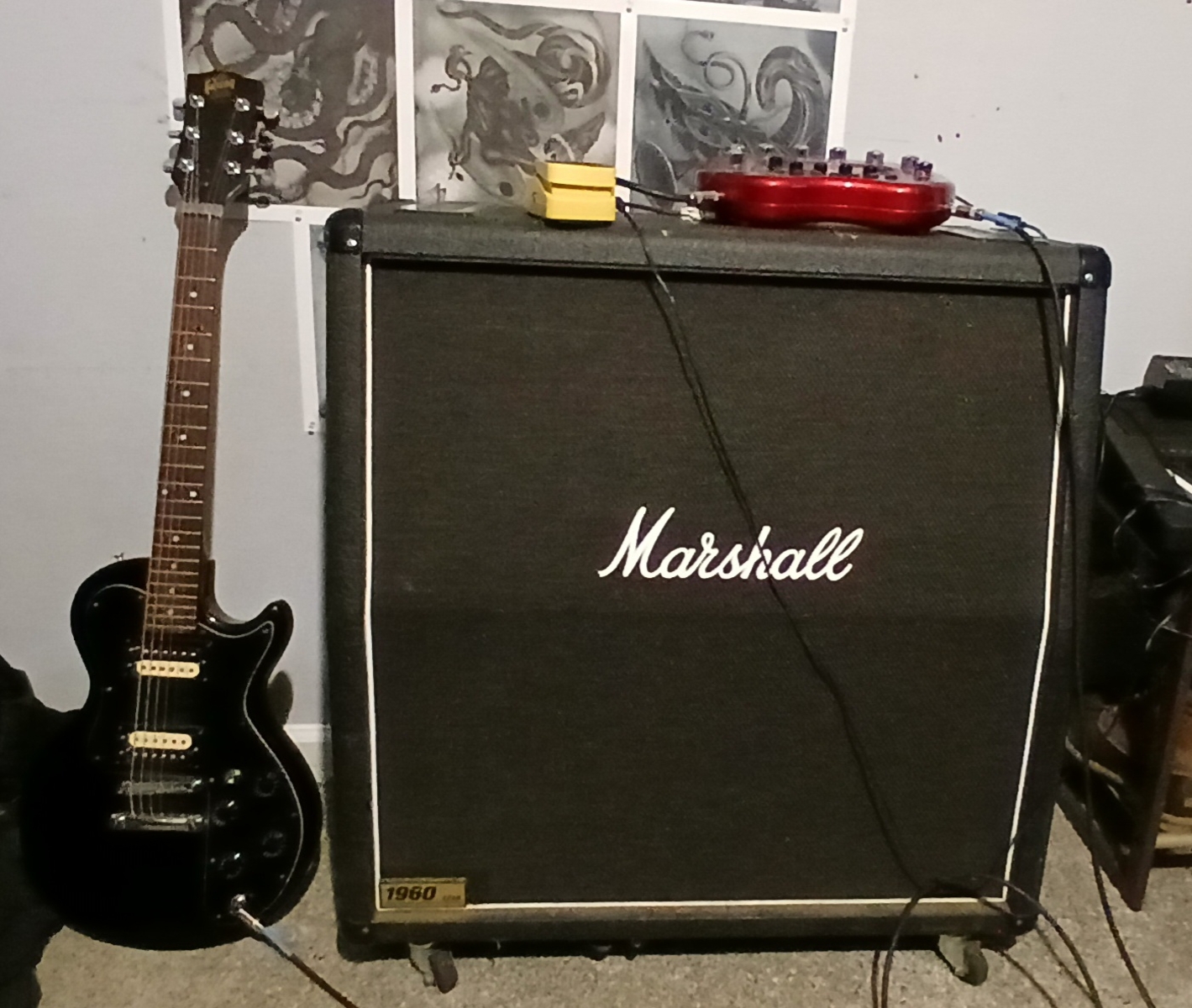 Metal Amp Rig by xectheknight featuring GIbson Sonex 180 Deluxe, Marshall 1960A 4x12'' Cabinet, and Line 6 Pod X3 and 1 more piece of gear