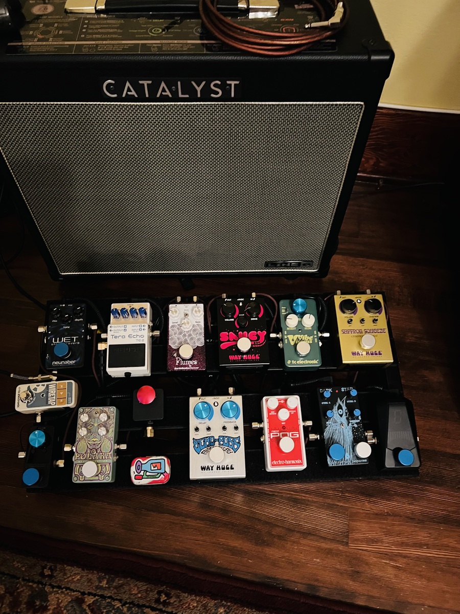 Pedalboard by eightstorywindow featuring Korg Pitchblack Advance, Old Blood Noise Endeavors Dark Star, and Electro-Harmonix Nano POG and 10 more pieces of gear