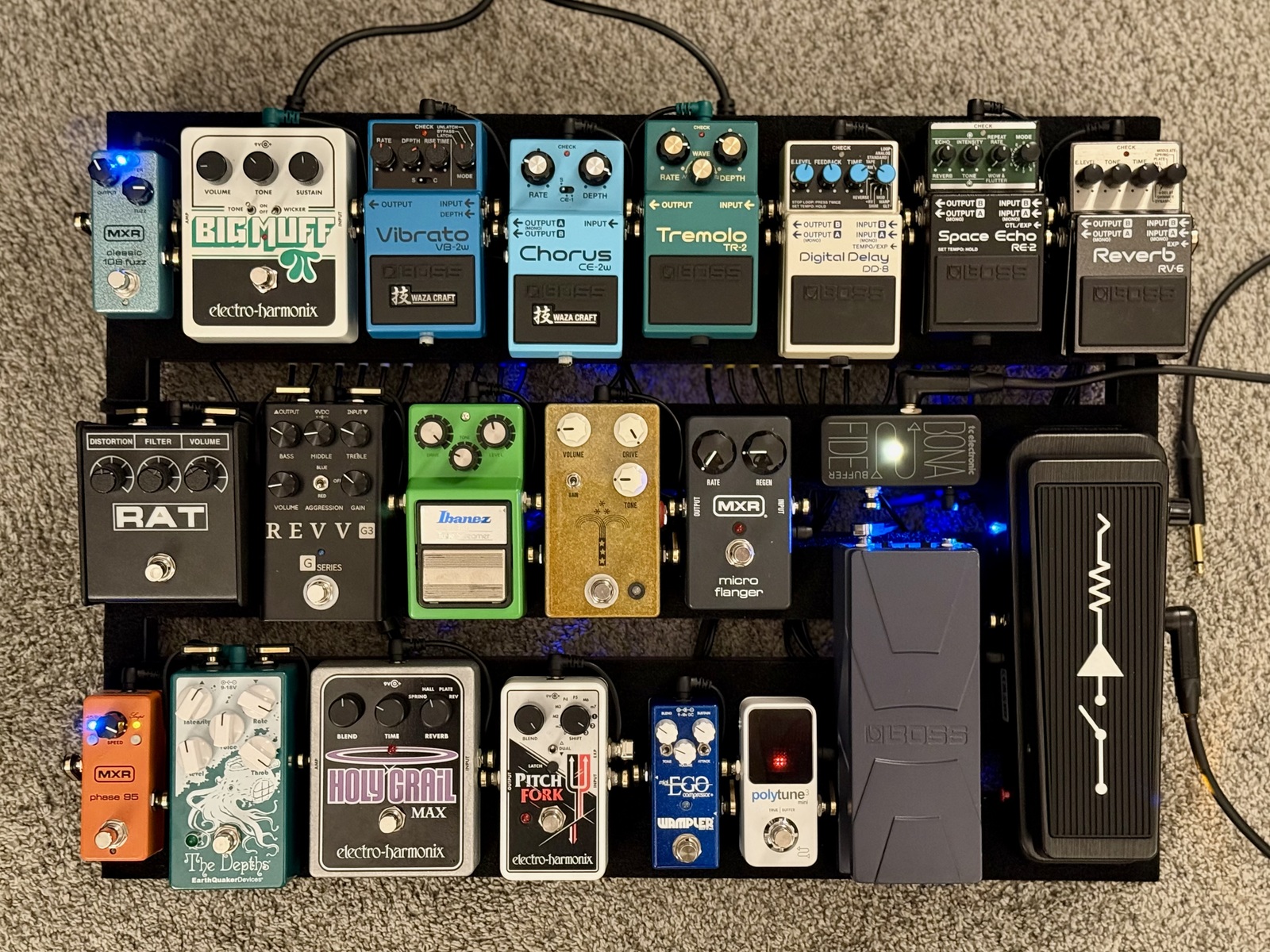 Pedalboard by diamondhead27 featuring Dunlop MC404 CAE Wah Pedal, Boss EV-30 Dual Expression Pedal, and TC Electronic PolyTune 3 Mini and 23 more pieces of gear