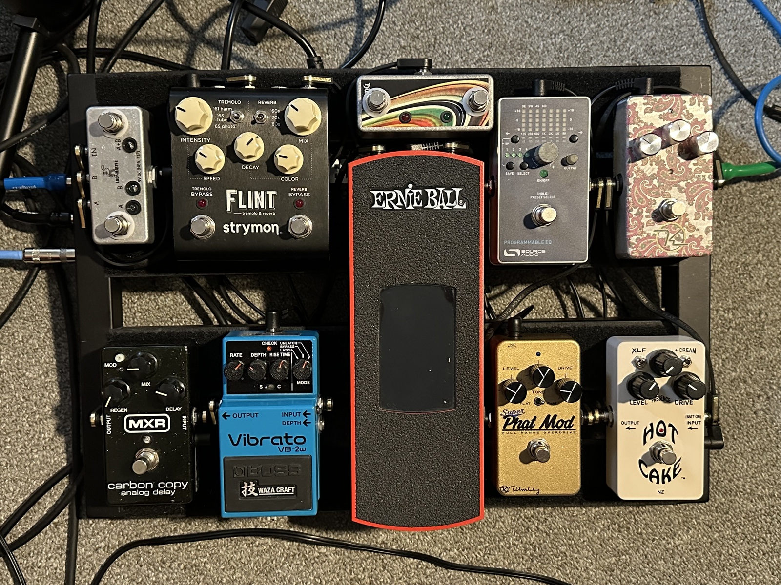 Pedalboard by adambrister featuring Keeley Super Phat Mod, Boss VB-2W Vibrato, and Source Audio Programmable EQ and 3 more pieces of gear