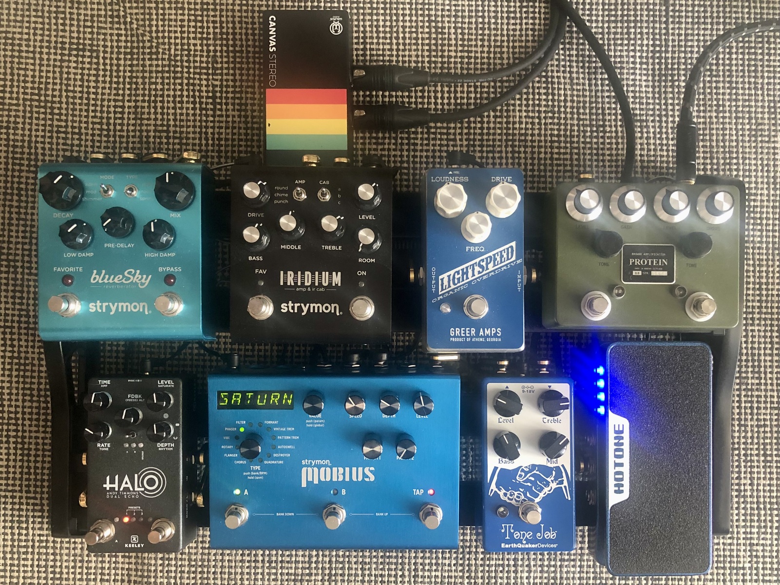 Pedalboard by dimitris_stasinos featuring Strymon blueSky Reverberator, Keeley Andy Timmons Signature Halo, and Strymon Iridium Amp & IR Cab and 6 more pieces of gear