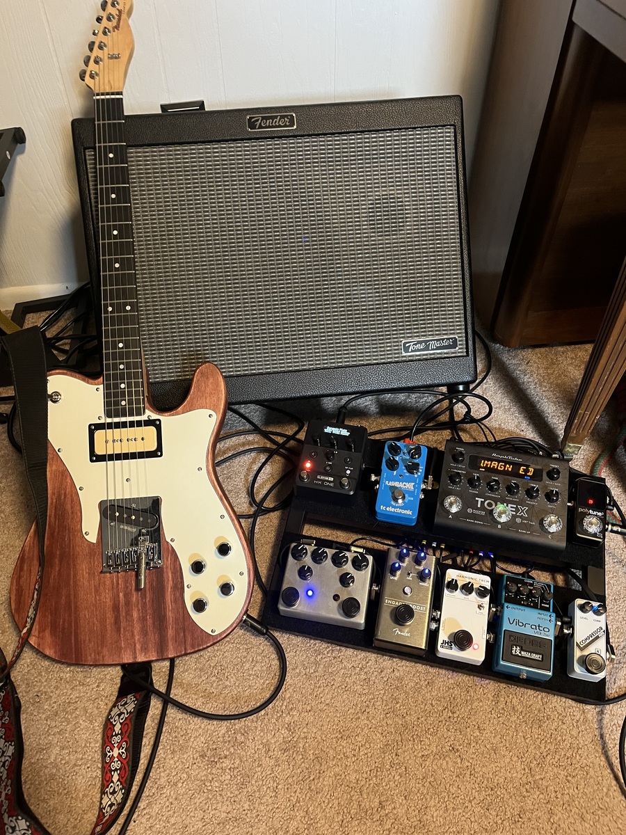 Metal Pedalboard by timwasem featuring Fender Tone Master FR-12, Fender Engager Boost, and JHS 3 Series Harmonic Tremolo Pedal and 6 more pieces of gear