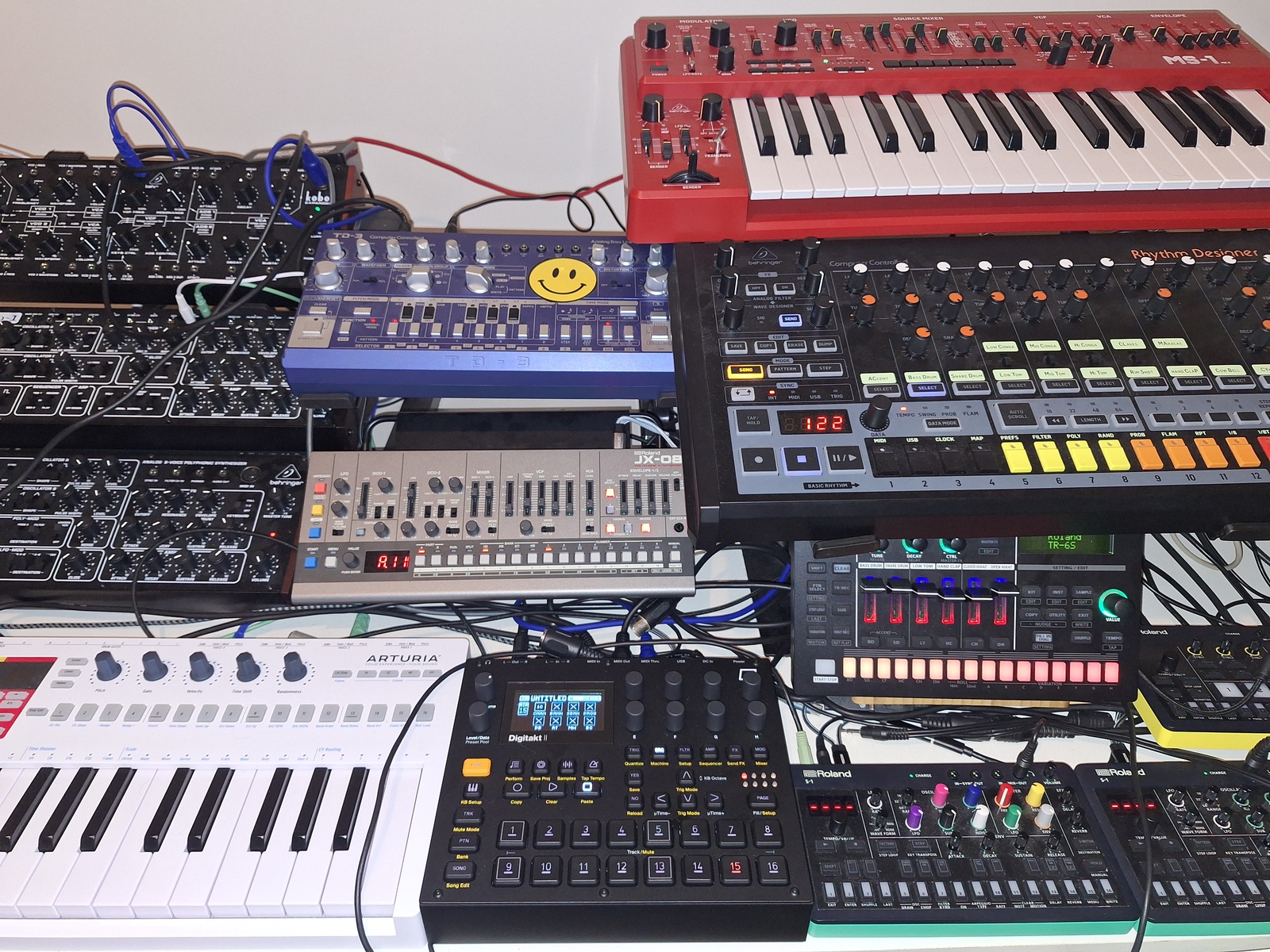 Electronic Studio Setup by commuter featuring Elektron Digitakt II 16-track Stereo Drum Computer and Sampler, Behringer Kobol Expander Semi-modular Analog Synthesizer, and Behringer Pro-1 and 9 more pieces of gear