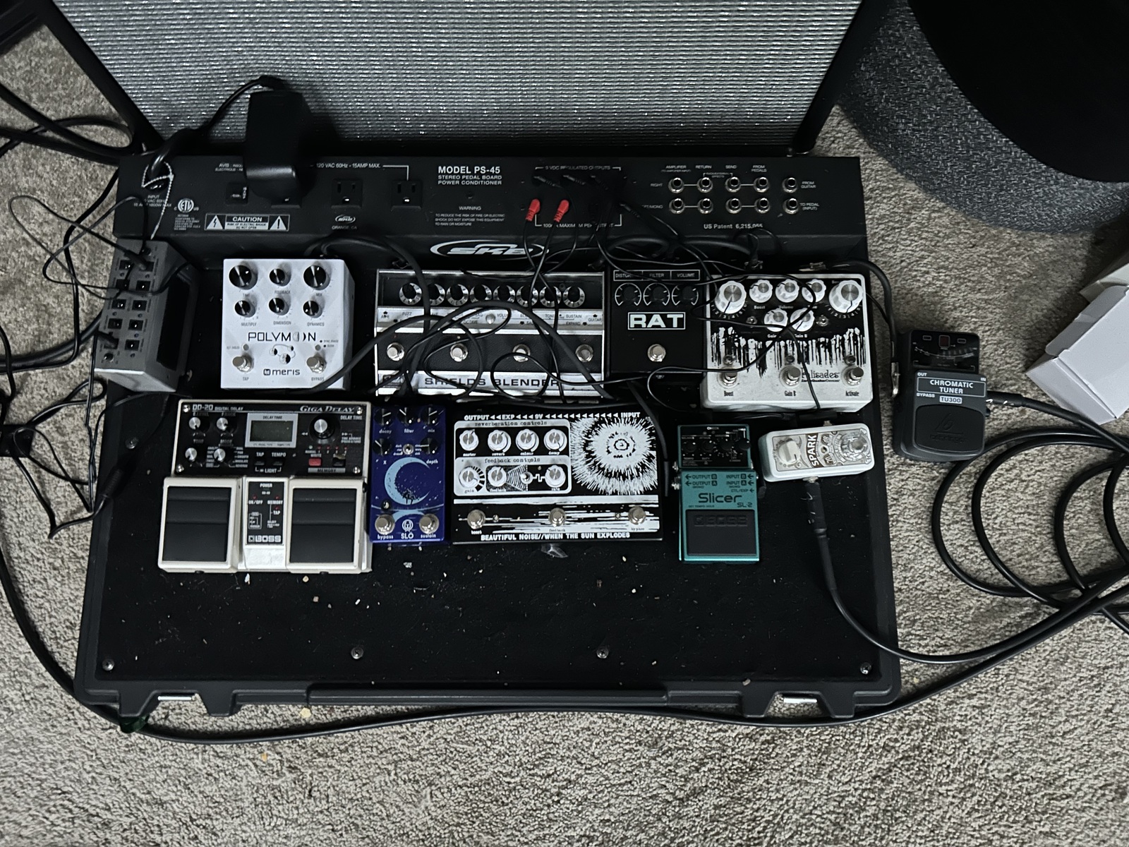 Pedalboard by saint1377 featuring Behringer TU300 Chromatic Tuner, EarthQuaker Devices Palisades, and Pro Co RAT 2 and 7 more pieces of gear