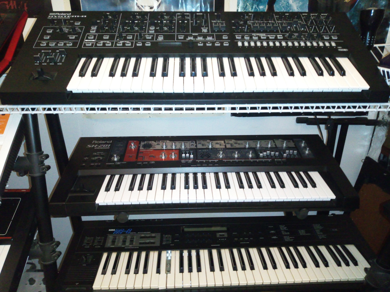 Electronic Studio Setup by dkdivedude featuring Roland System-8 Plug-Out Synthesizer, Roland SH-201 Synthesizer, and Korg DS-8