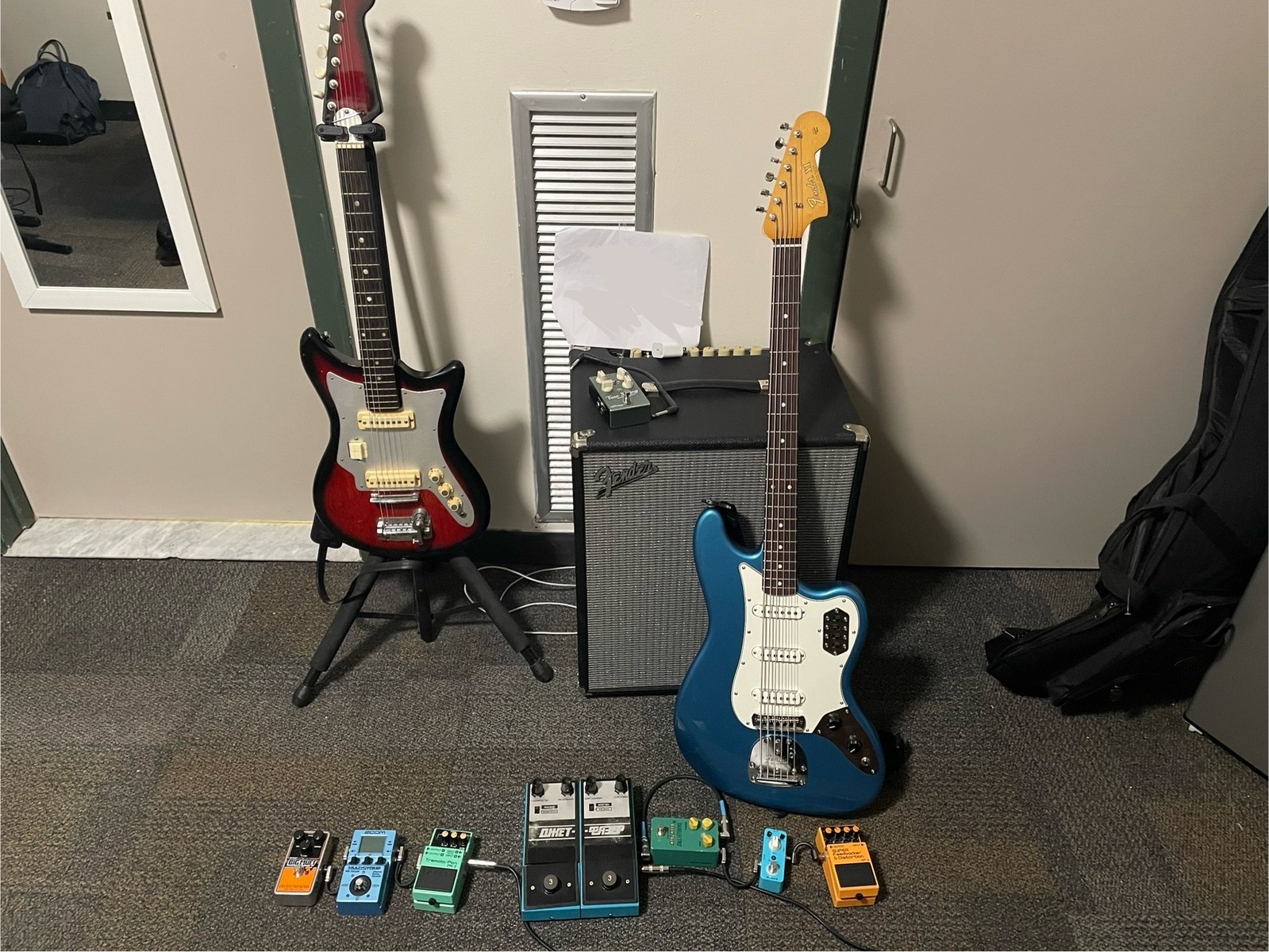 Pedalboard by jaymclaine featuring Electro-Harmonix Op-Amp Big Muff Pi, Zoom MS-70CDR MultiStomp, and Boss PN-2 Tremolo/Pan and 5 more pieces of gear