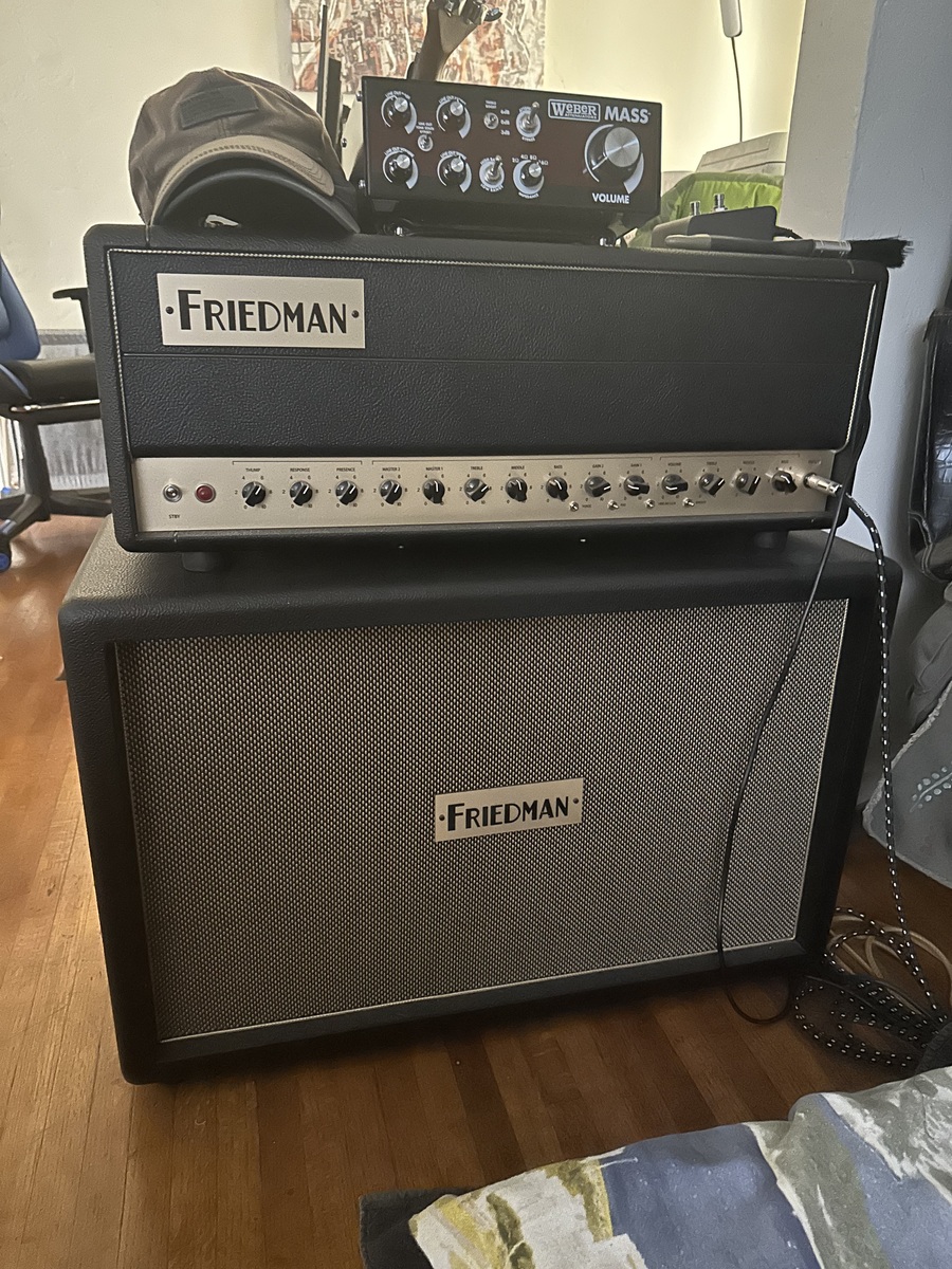 Friedman Amp Rig by edgedancer featuring Friedman BE-50 Deluxe, Friedman Runt 212 120-watt 2 x 12-inch Extension Cabinet, and Weber MASS 100w Attenuator