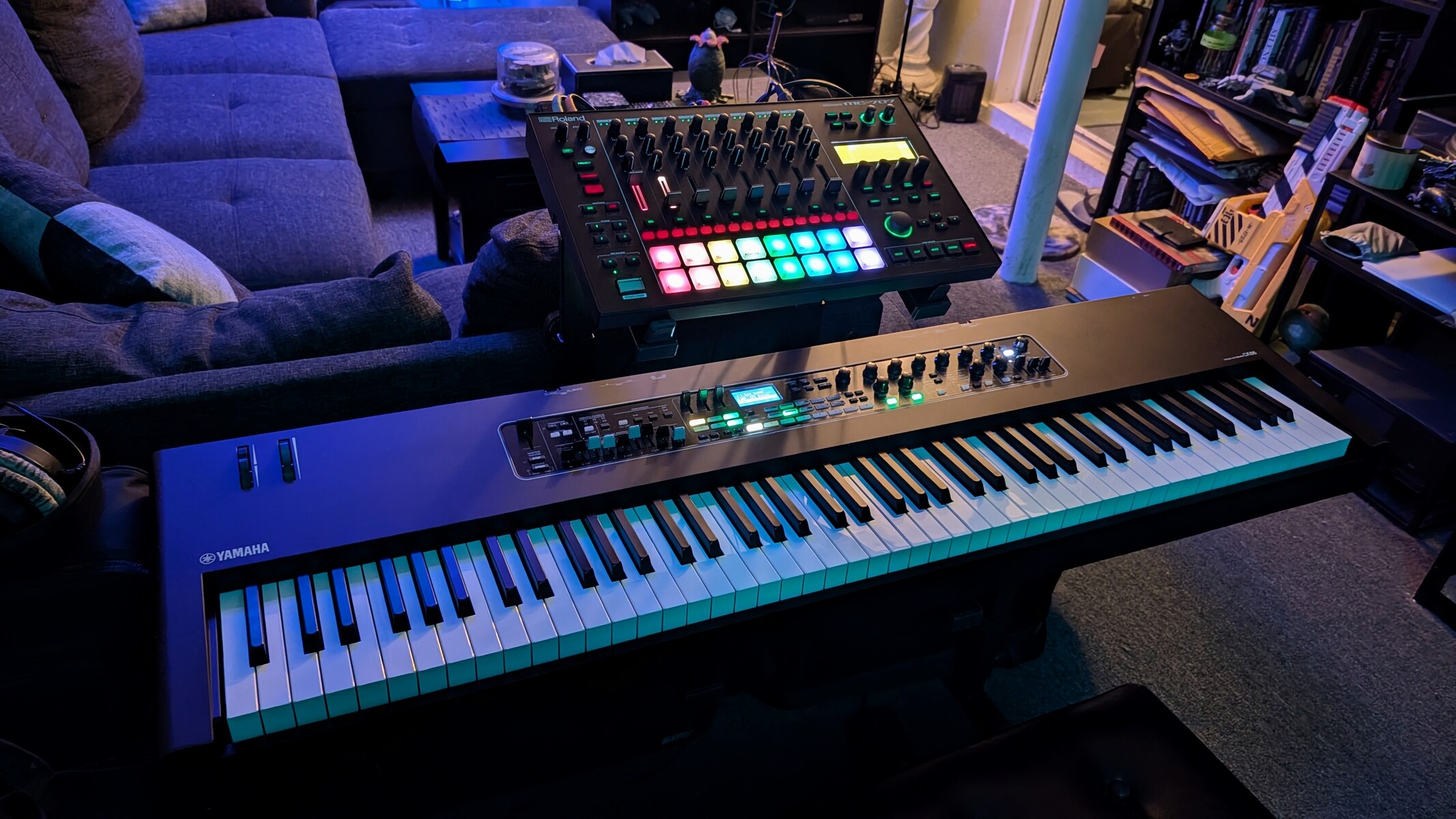 Electronic Studio Setup by freezeetch featuring Yamaha CK88, Roland MC-707 Groovebox, and K&M 18810 Omega + 18813 Stacker and 1 more piece of gear