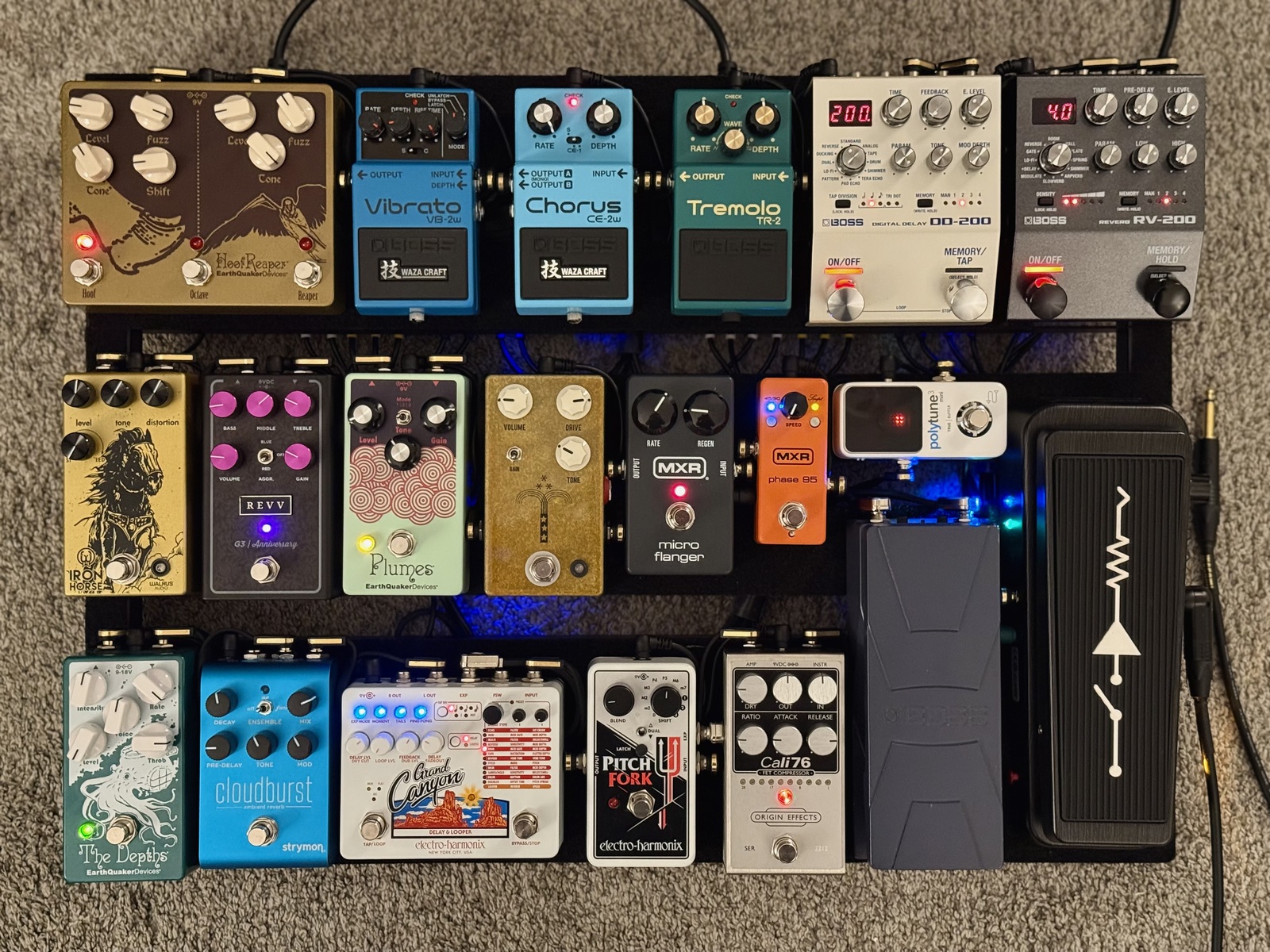 Pedalboard by diamondhead27 featuring Pedaltrain XD-24, Truetone 1 Spot Pro CS12, and EBS PG – Premium Gold Flat Patch Cables and 21 more pieces of gear