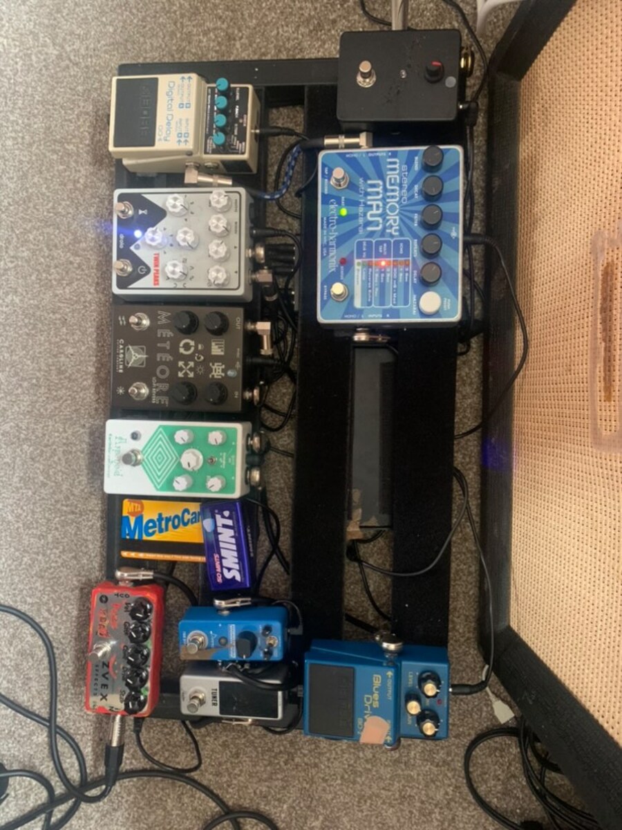 Pedalboard by yurikmnv featuring Electro-Harmonix LPB-1 Linear Power Booster Nano, Boss DD-6 Digital Delay, and Electro-Harmonix Stereo Memory Man with Hazarai and 6 more pieces of gear