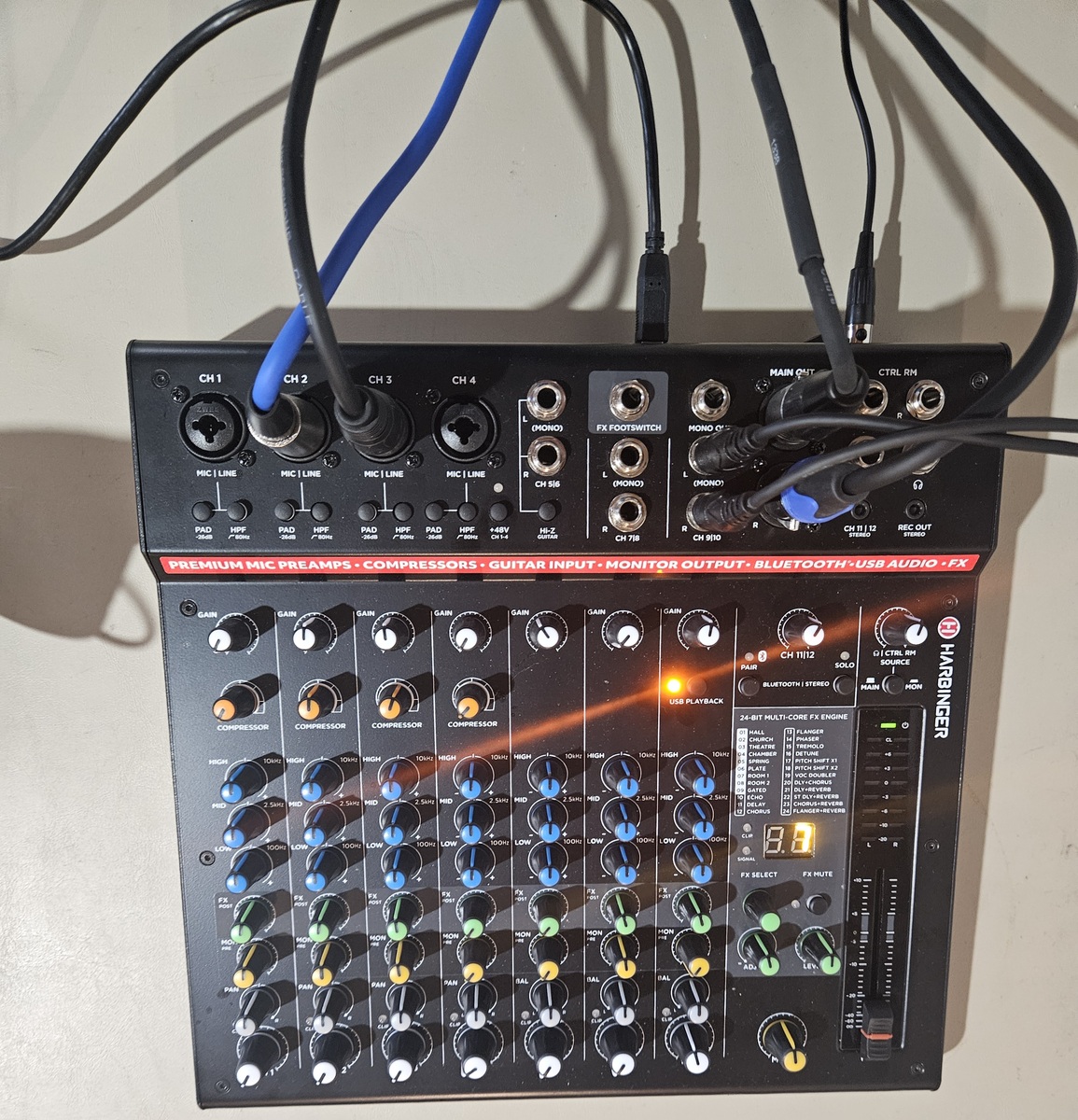 Studio Setup by ianm_sings featuring Harbinger Lx12 12-Channel Analog Mixer With Bluetooth, Fx And Usb Audio