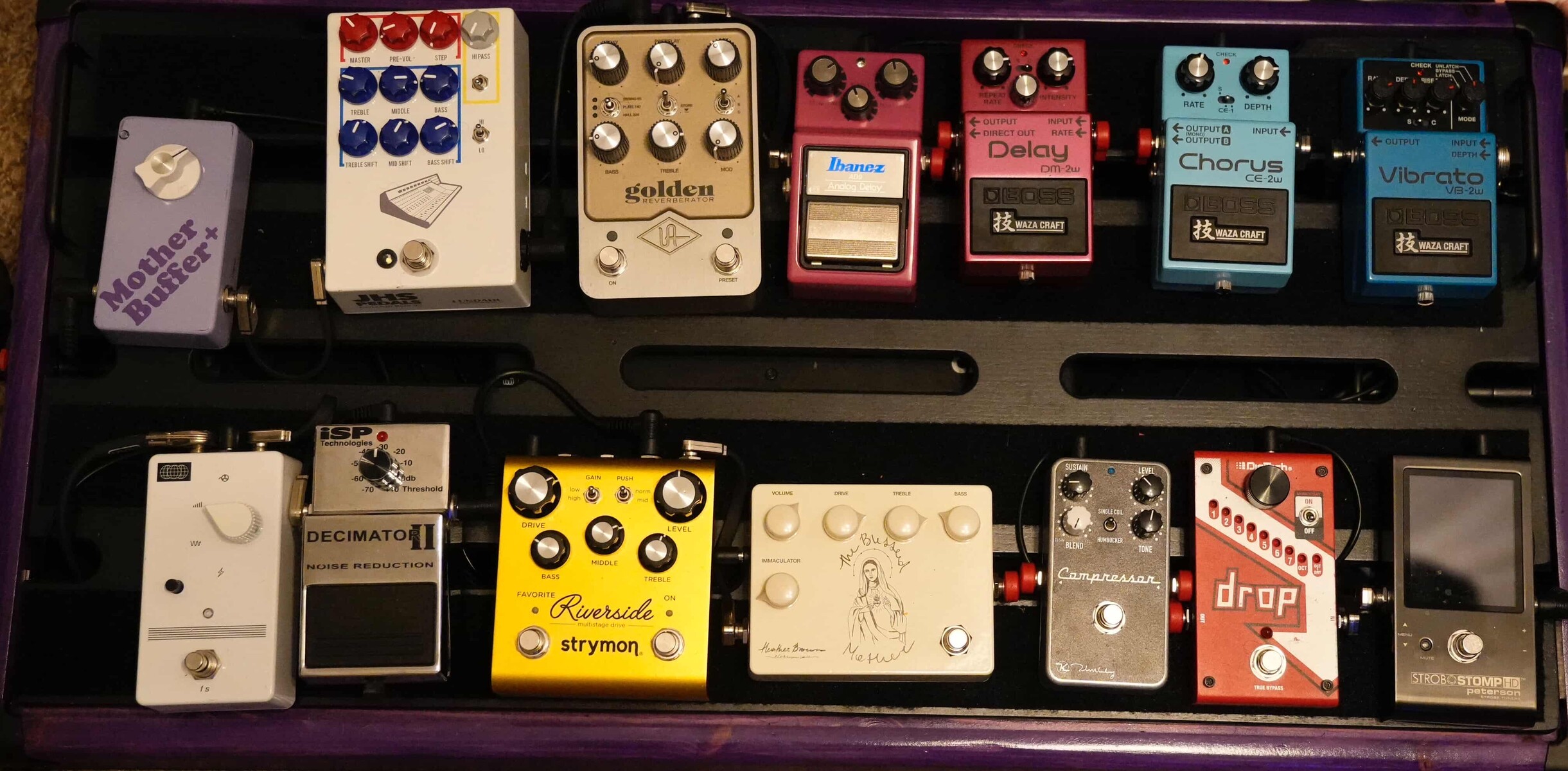 Pedalboard by deathaftersex featuring Peterson StroboStomp HD, DigiTech Drop, and Keeley Compressor Plus and 11 more pieces of gear