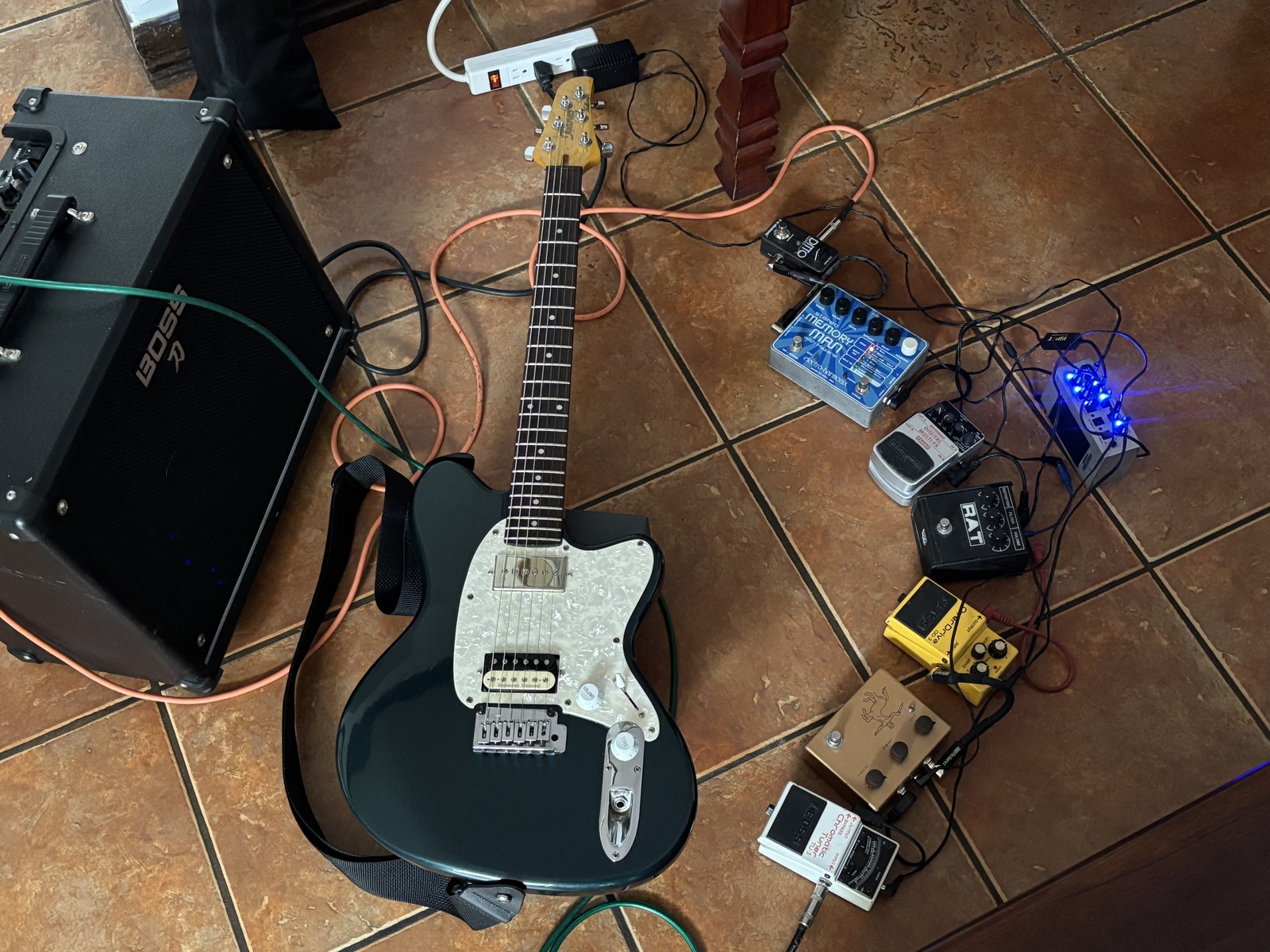 Pedalboard by mintu featuring Ibanez TC420, Electro-Harmonix Stereo Memory Man with Hazarai, and Pro Co RAT 2 and 9 more pieces of gear