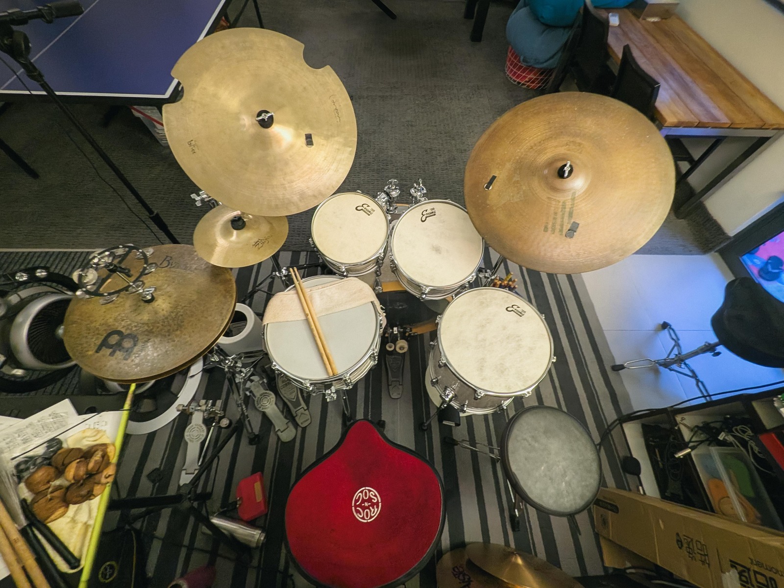 Metal Drum Kit by jcthe7 featuring Sonor AQ2 Studio Set TSB, Remo Ambassador Hazy Snare Side Drumhead, and Remo Coated Ambassador and 10 more pieces of gear