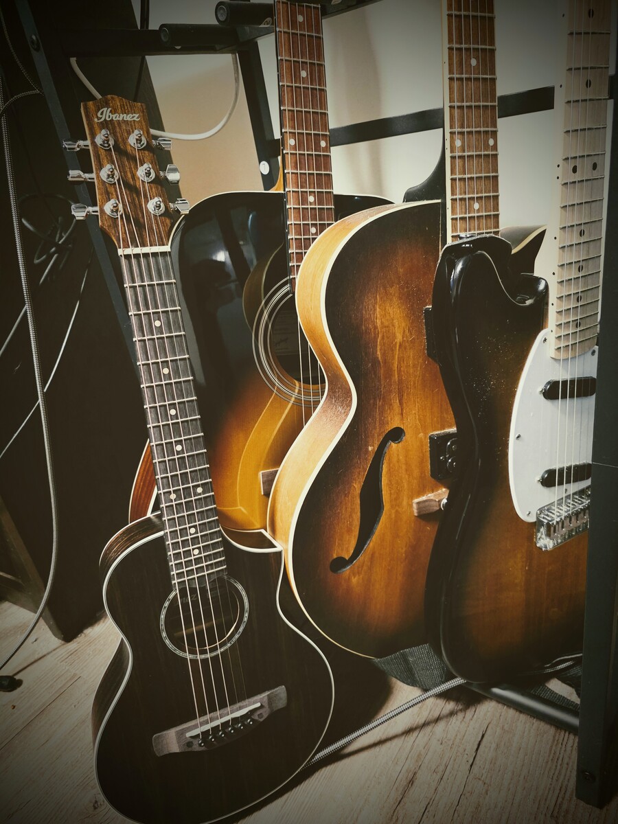 Ibanez Music Gear Setup by megscetera featuring Ibanez EWP13 Acoustic Guitar, Ibanez AF55, and Epiphone DR-100 Vintage Sunburst Chrome Hardware and 1 more piece of gear