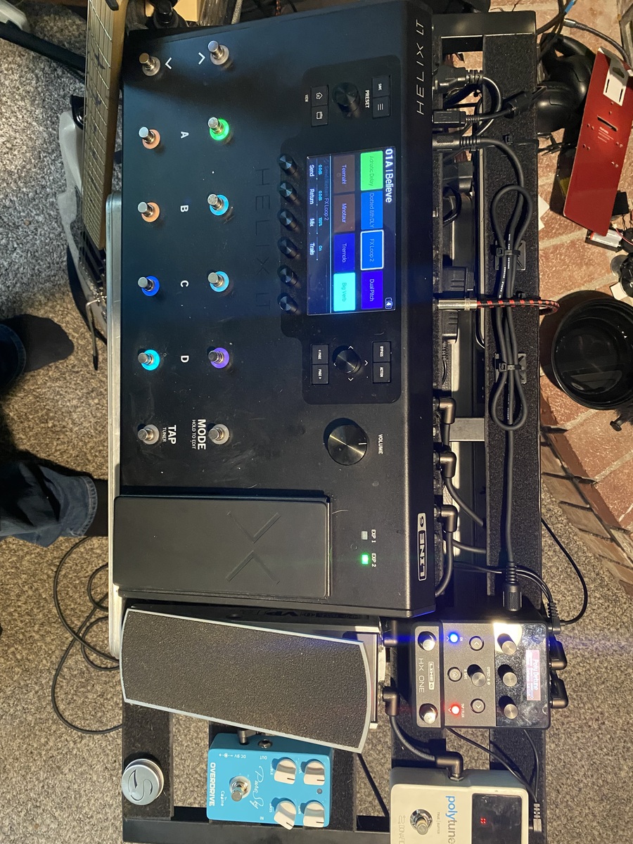 Line 6 Pedalboard by steven_goodwin featuring Line 6 Helix LT Guitar Multi-effects Processor, Line 6 HX One, and Caline Pure Sky Overdrive and 2 more pieces of gear