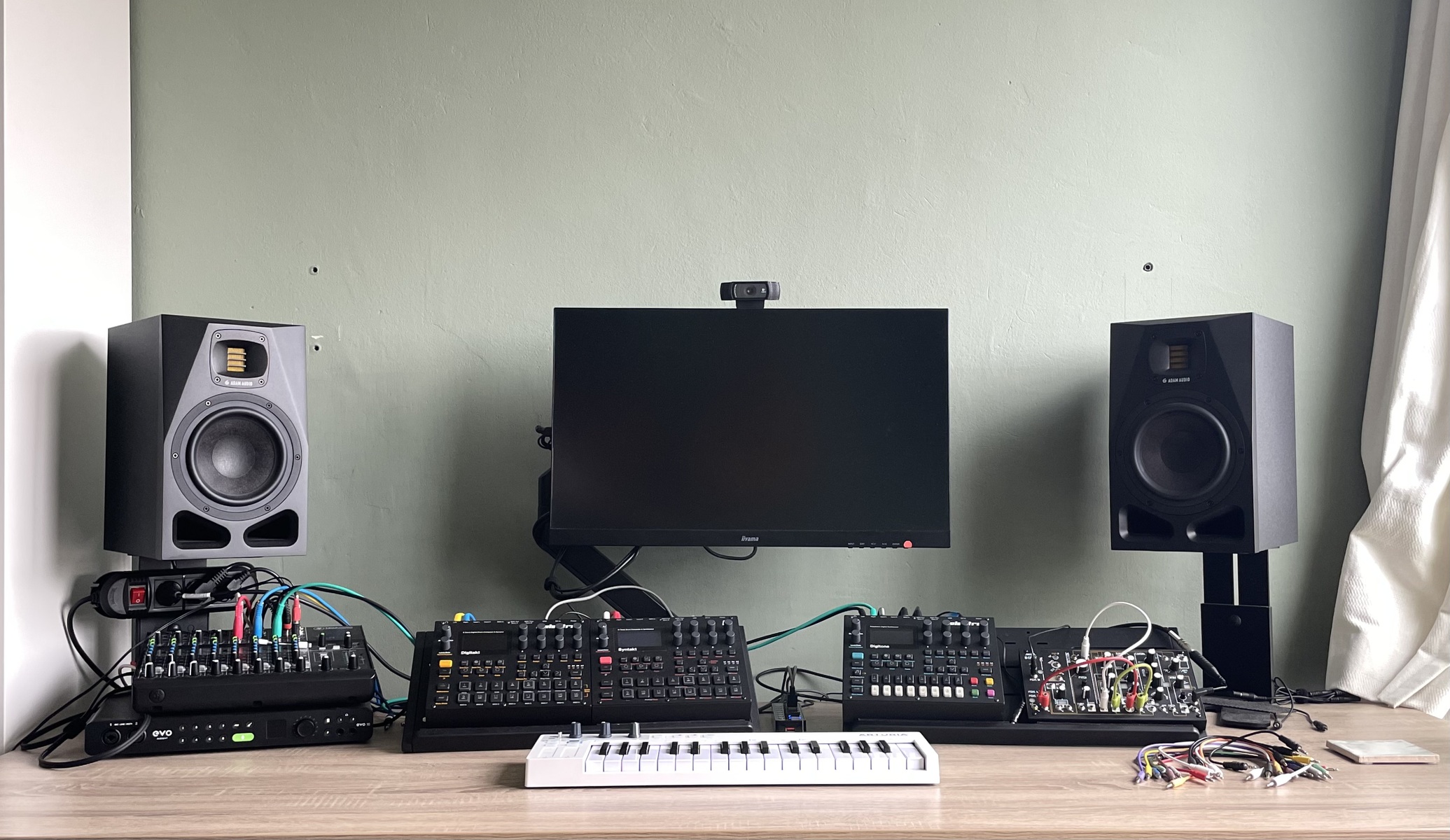 Electronic Studio Setup by groovizm featuring ADAM Audio A7X Powered Studio Monitor, Mackie 1202VLZ4, and Elektron Digitakt and 6 more pieces of gear