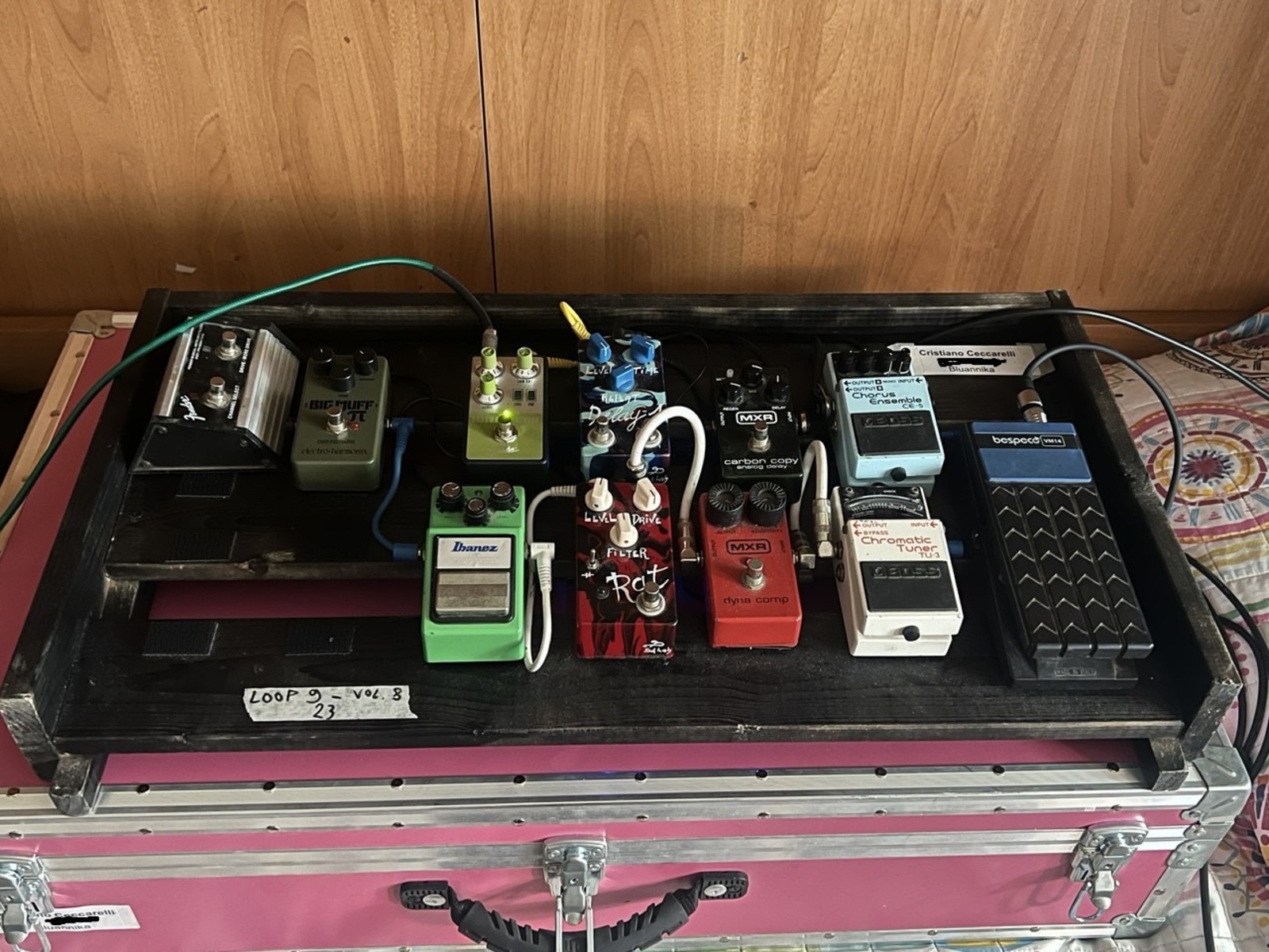 Pedalboard by mrcecca featuring Electro-Harmonix Green Russian Big Muff Reissue, Fender Bassman Reverb Pedal, and MXR M169 Carbon Copy and 5 more pieces of gear