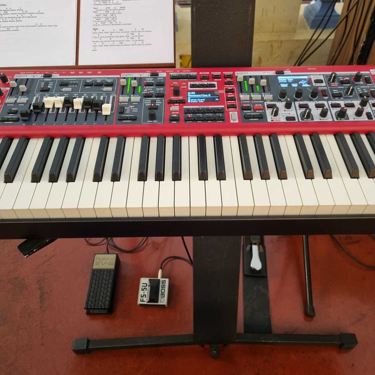 Nord Live Rig by marcelo_carboni featuring Nord Stage 4, Nord NSP Piano-style Sustain Pedal, and Roland EV-5 Expression Pedal and 2 more pieces of gear