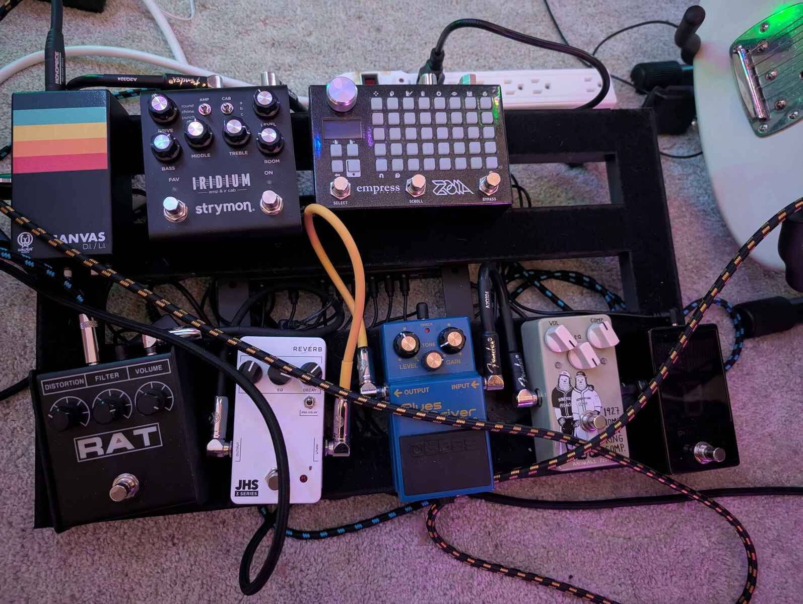 Pedalboard by bleepmusic featuring Boss BD-2 Blues Driver, Empress Effects ZOIA, and Pro Co RAT 2 and 3 more pieces of gear