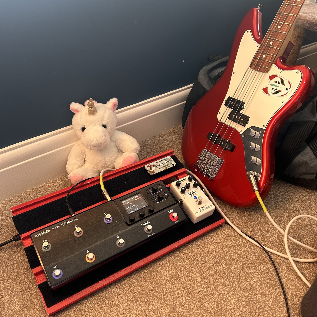 Metal Pedalboard by chrisdesign featuring Fender Player Jaguar Bass, EMG Geezer Butler Signature PJ Bass Pickup Set, and MXR M87 Bass Compressor and 9 more pieces of gear