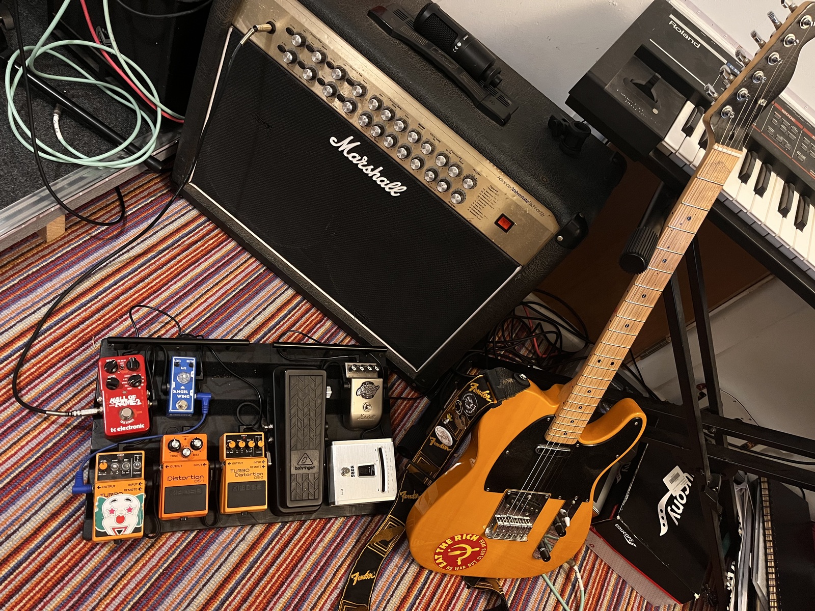 Pedalboard by rudyment featuring Squier Telecaster, TC Electronic Hall of Fame 2 Reverb, and Boss DS-1 Distortion and 6 more pieces of gear