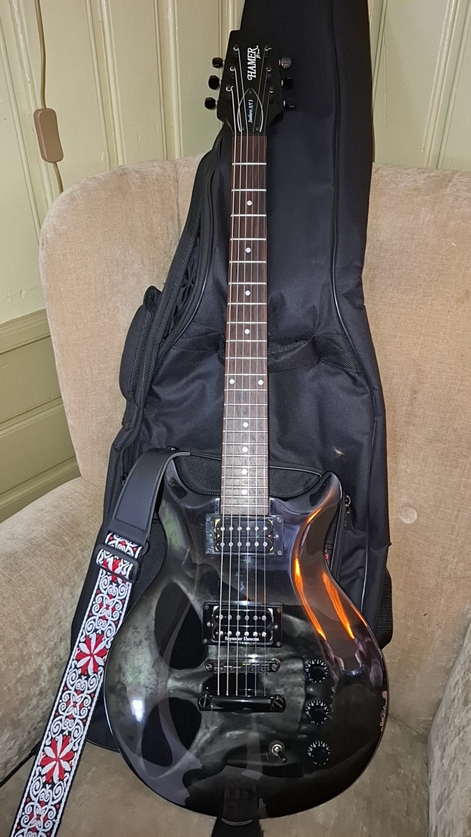 Metal Music Gear Setup by lars_gustav_larsson featuring Hamer XT Series Skulls, Seymour Duncan SH-4/TB-4 JB, and Ernie Ball Skinny Top Heavy Bottom Slinky Guitar Strings (10-52)