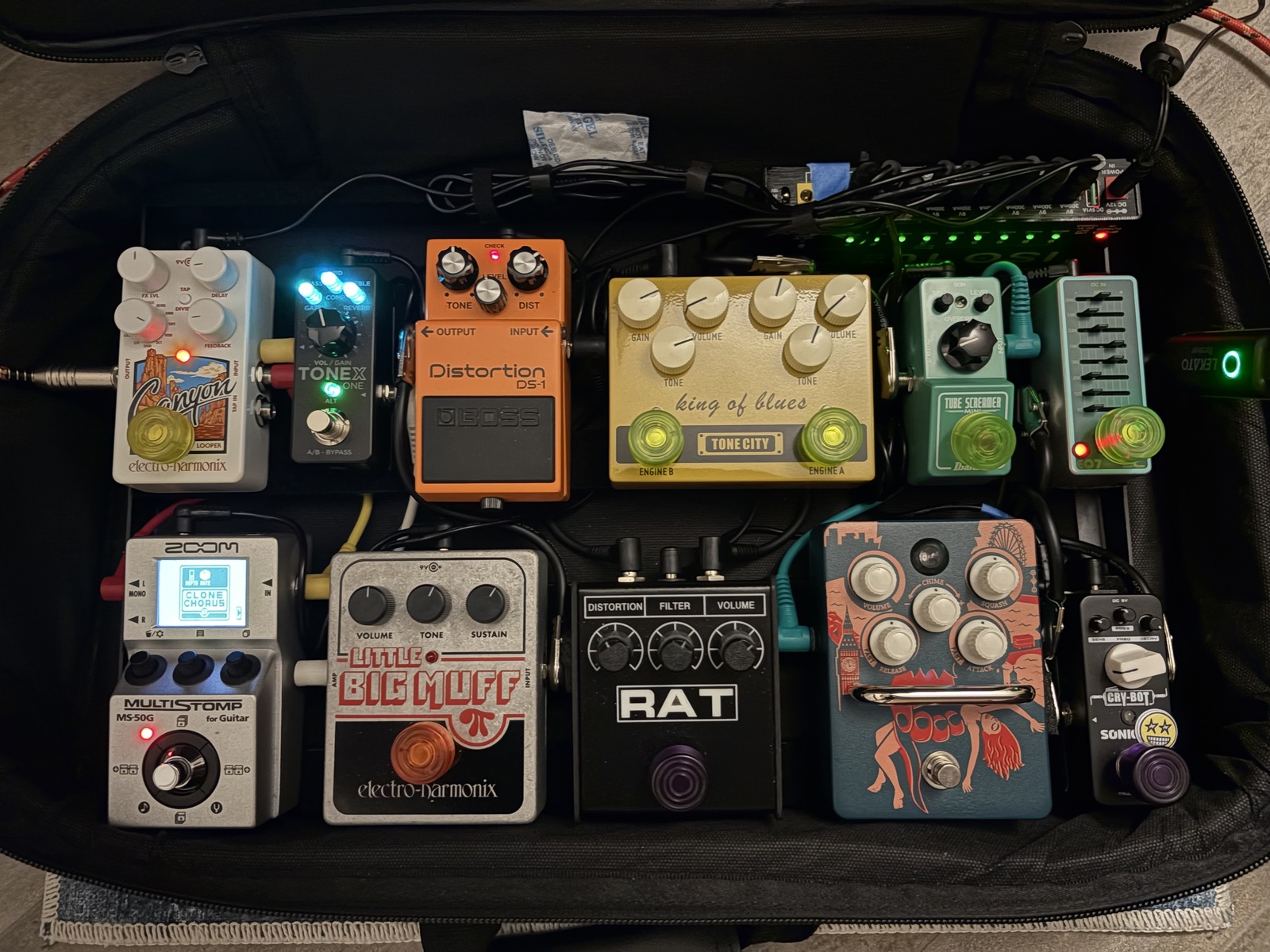 Pedalboard by scanna featuring Ammoon ENO EX EQ7, Ibanez Tube Screamer Mini, and Tone City King of Blues and 9 more pieces of gear