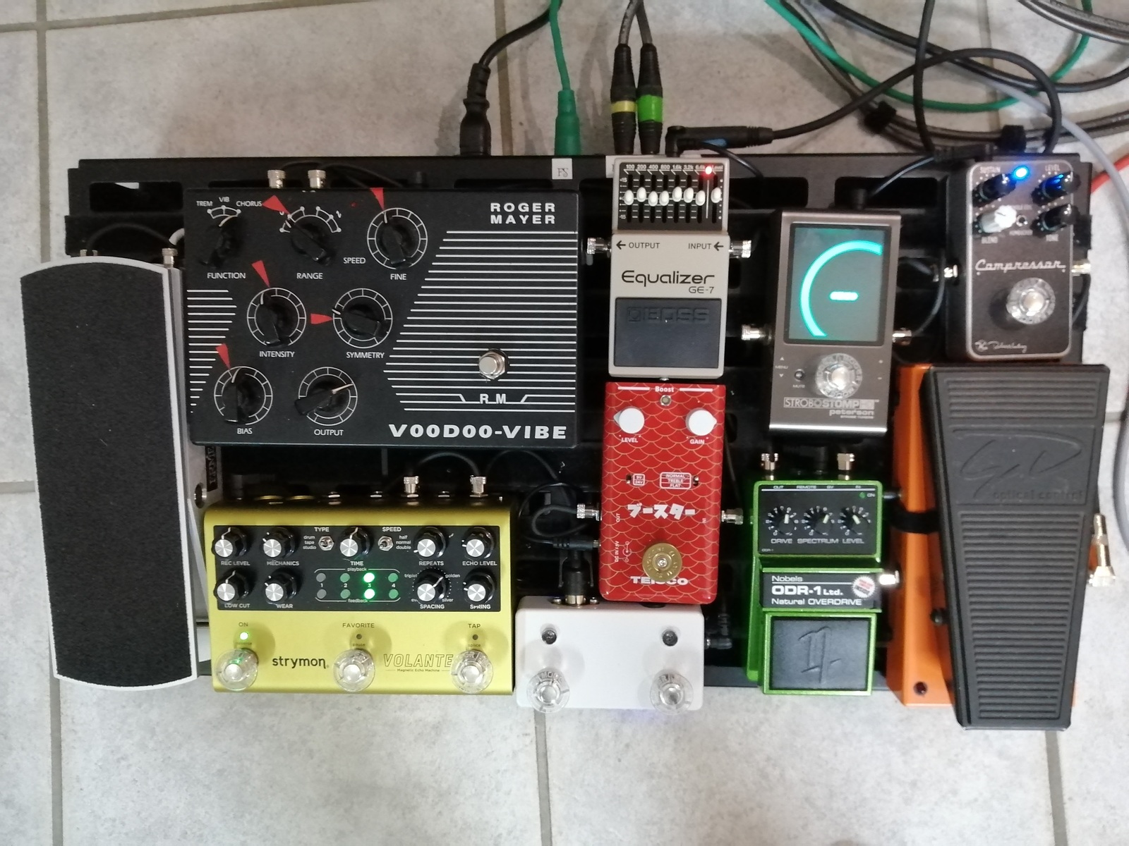 Pedalboard by lothy featuring Roger Mayer Voodoo-Vibe, Strymon Volante Magnetic Echo Machine, and Boss GE-7 Graphic Equalizer and 9 more pieces of gear